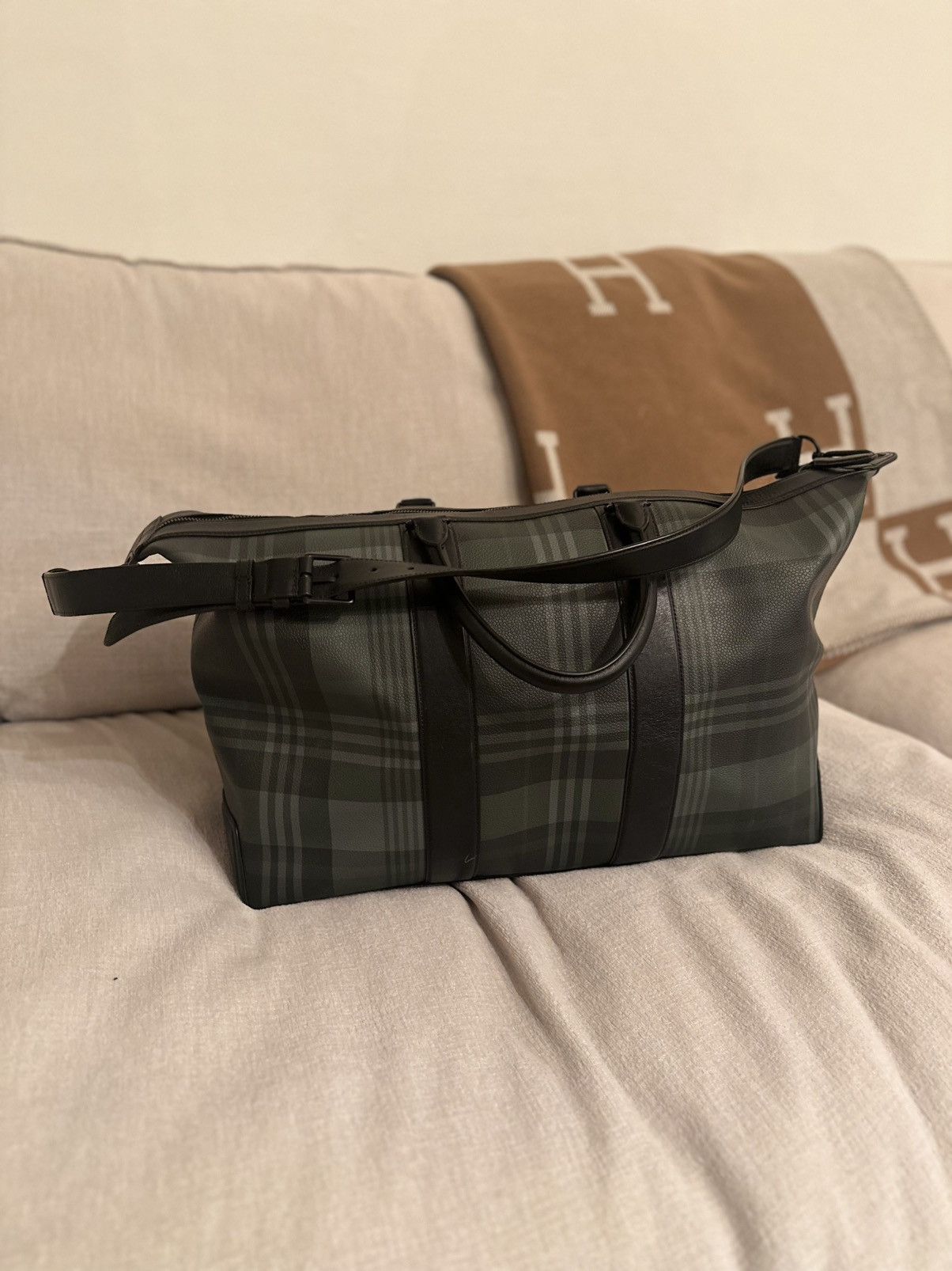 Mulberry Mulberry Clipper Holdall Green Tartan Travel Bag — Leather Size 46 - 6 Thumbnail