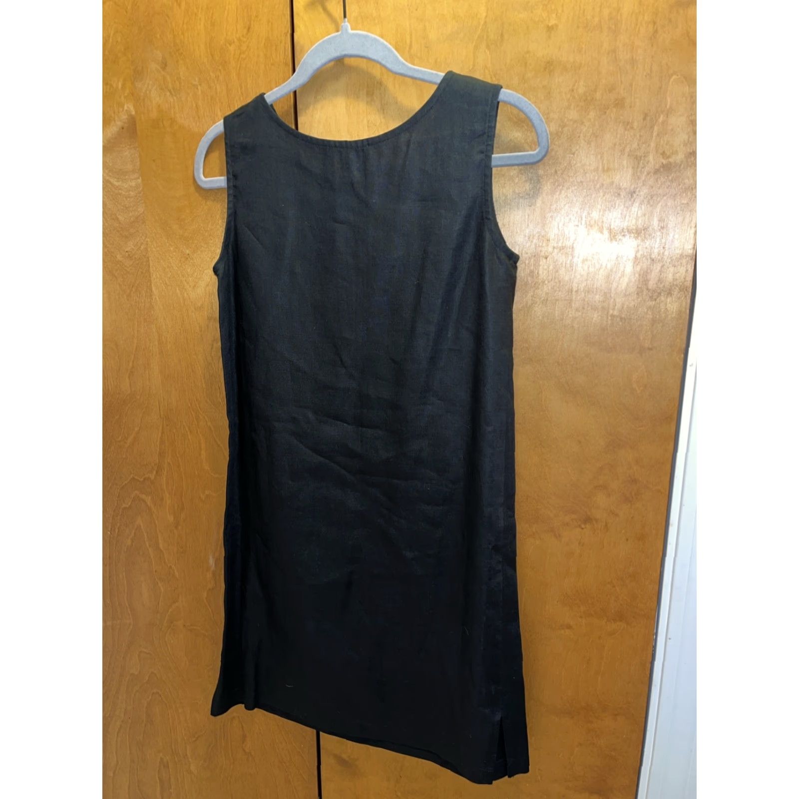 Vintage Gett Womens Linen Sleeveless Shift Midi Dress Small Black Scoop Neck Side Slit Size S / US 4 / IT 40 - 3 Thumbnail