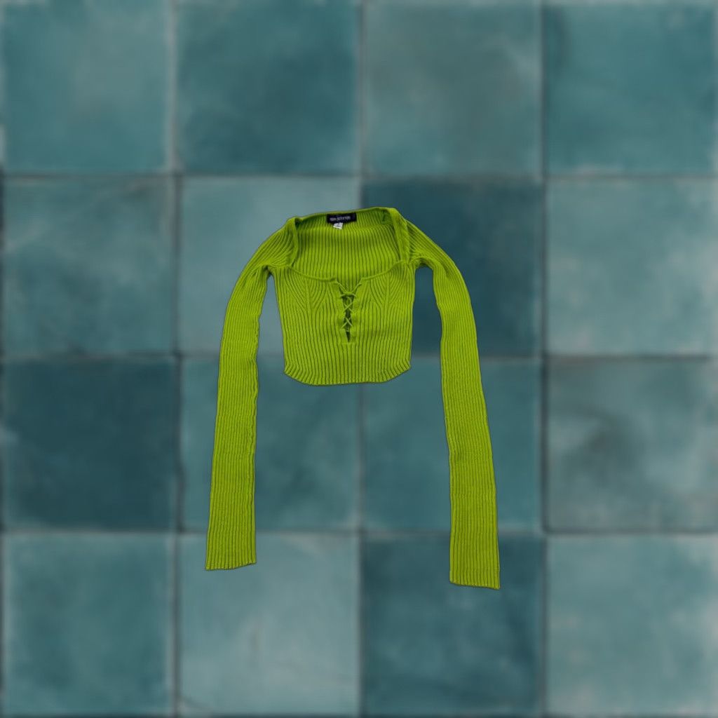 Urban Outfitters Urban Outfitters Crop Top Women Small Green Long Sleeve Square Neck Criss Cross Pullover Barcode: Blouse Style/Cropped, Casual Shirt Size S / US 4 / IT 40 - 1 Thumbnail