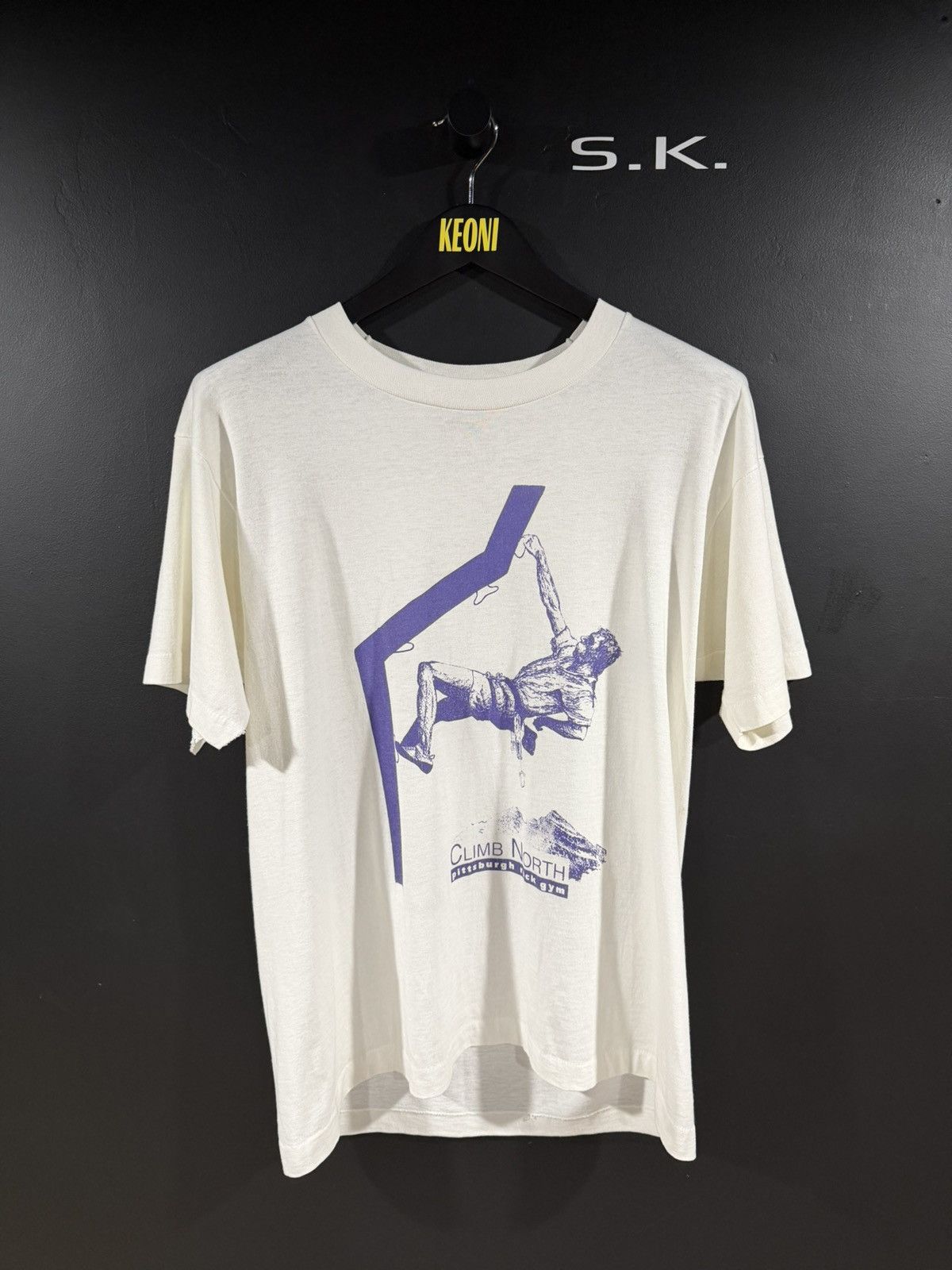 1980s Vintage Single Stitch Distressed Grunge Climbing Tee L