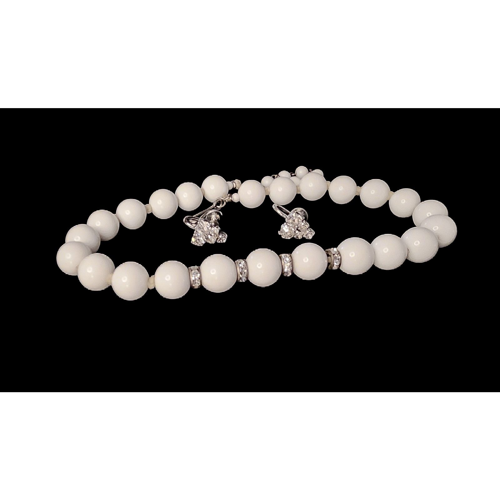 The Unbranded Brand Vintage White Jade & Crystal necklace & screw back earrings Size ONE SIZE - 2 Thumbnail