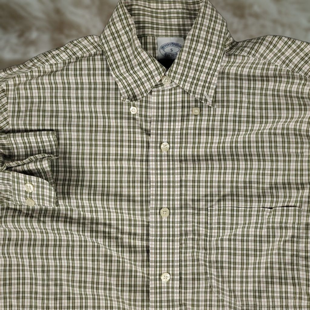 VINTAGE Brooks Brothers Shirt Men Small Plaid Cotton Slim Fit Button-Down  Non-Iron Dress Shirt