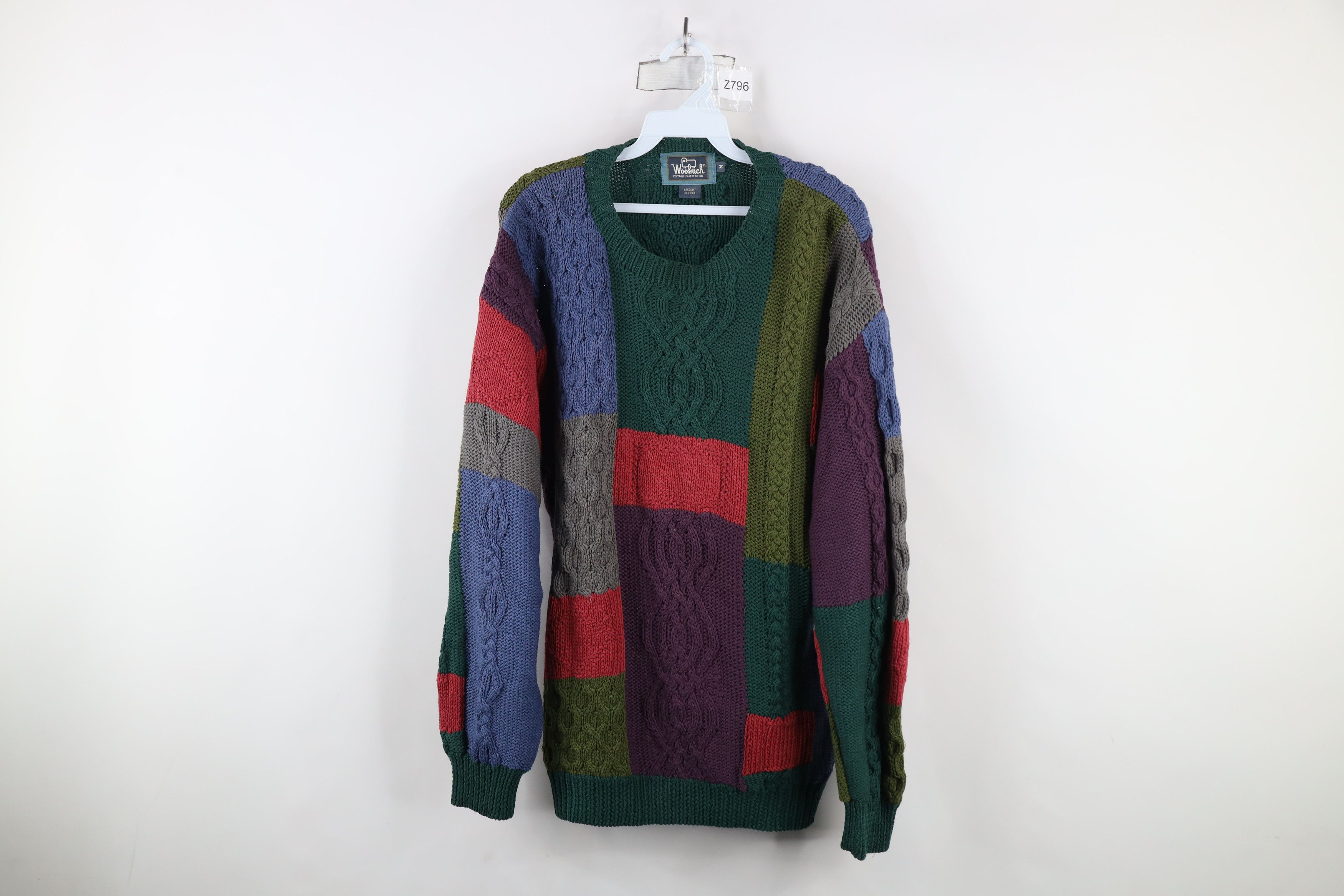 Vintage Vintage 90s Woolrich Patchwork Chunky Cable Knit Sweater Size US M / EU 48-50 / 2 - 1 Thumbnail