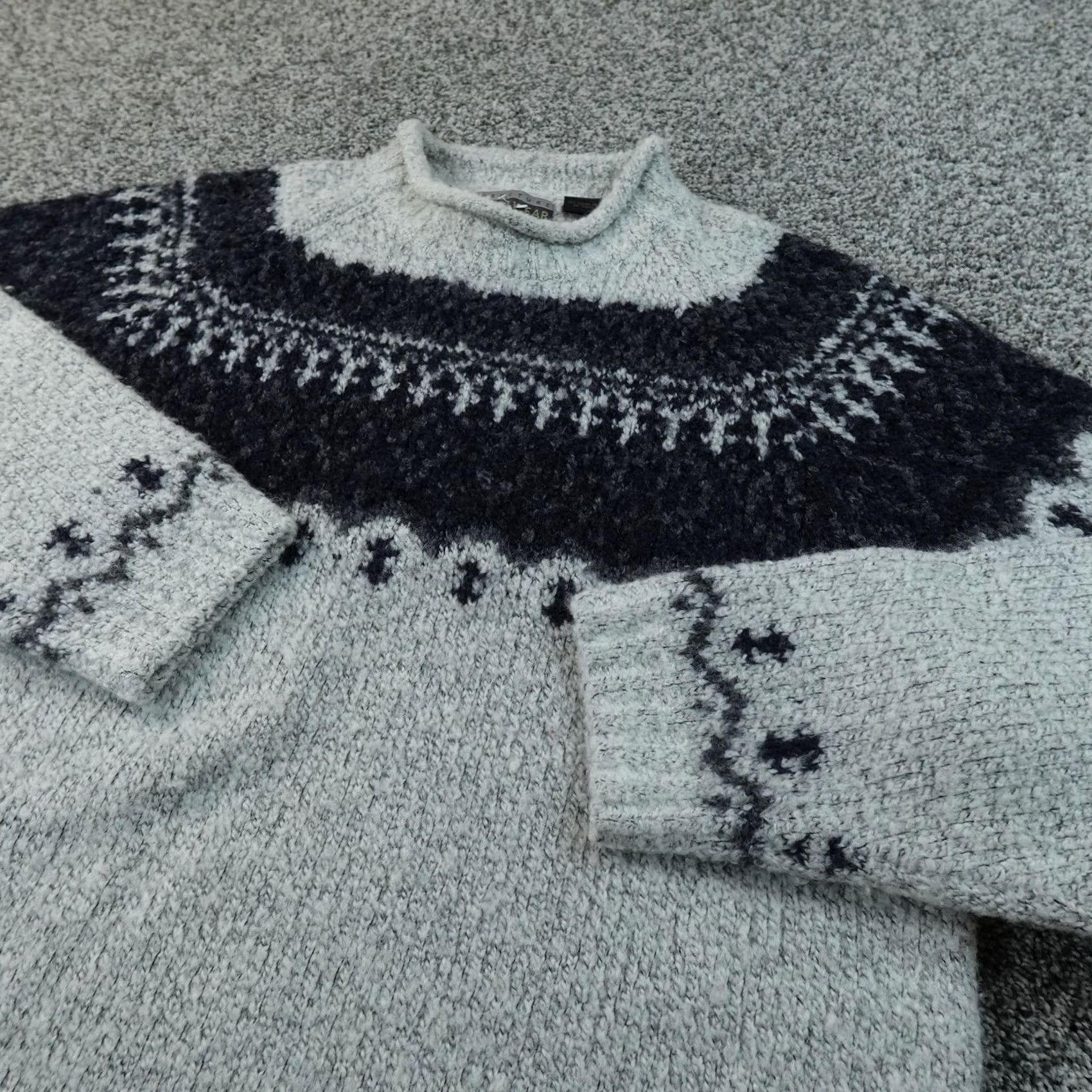 Vintage VINTAGE Structure Mens L Gray Nordic Fair Isle Mock Neck Knit Pullover Sweater Wool, Heavyweight, Winter, Casual, Regular Fit, Long Sleeve, Roll Neck Size US L / EU 52-54 / 3 - 2 Thumbnail