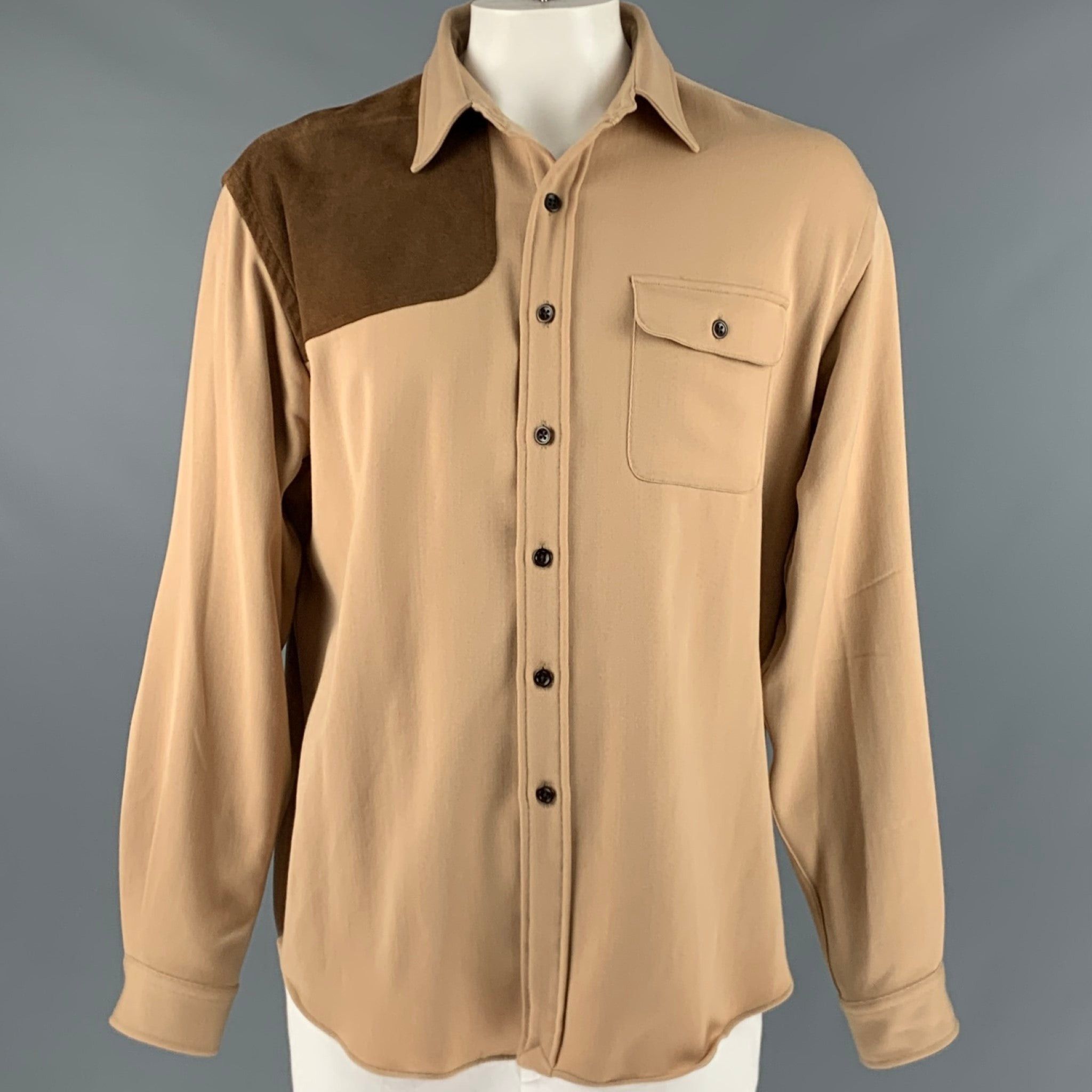 image of Polo Ralph Lauren Beige Brown Wool Suede Long Sleeve Shirt, Men's (Size XL)
