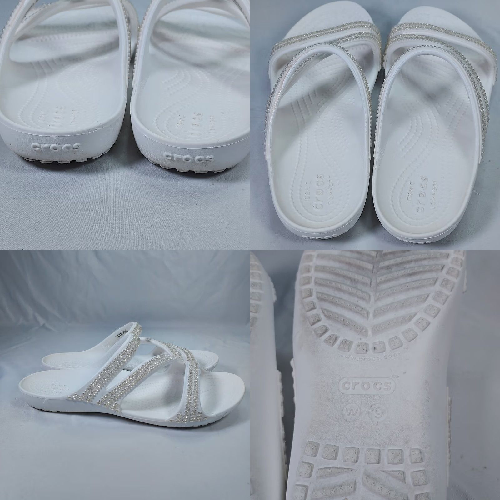 Crocs Crocs Women’s W9 White Bling Rhinestone Comfort Slide Sandals Shoes Flip Flop Casual Summer Womens Size US 7 / IT 37 - 8 Thumbnail