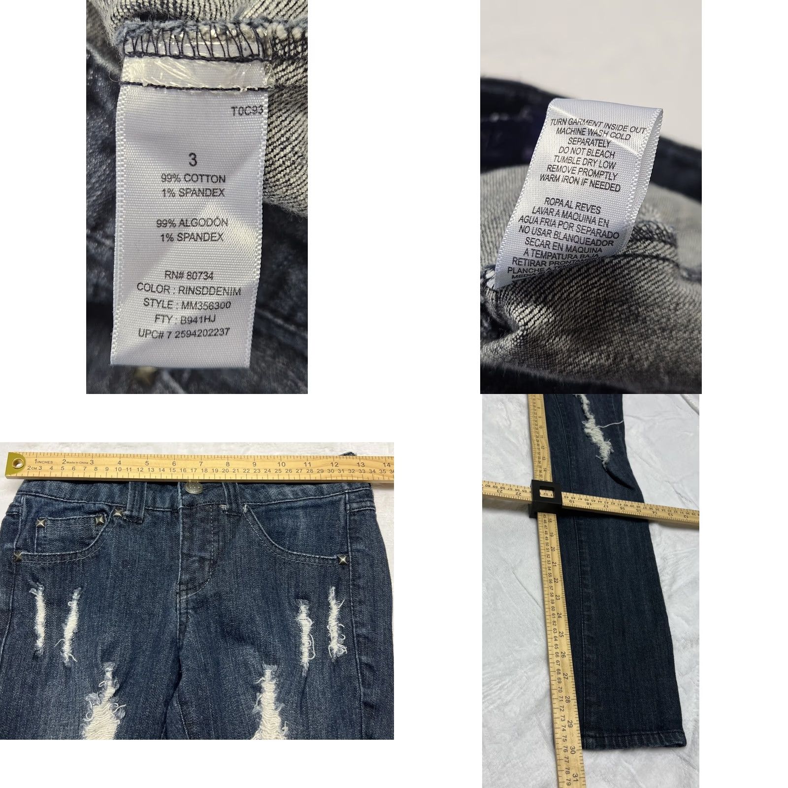 Denime Miley Cyrus Jeans MAX AZRIA Distressed Dark Denim Skinny Size 3 Juniors Blue Shredded Ripped Slimming 5-Pocket Denim Wear Women Girls? Size 26" / US 2 / IT 38 - 8 Thumbnail