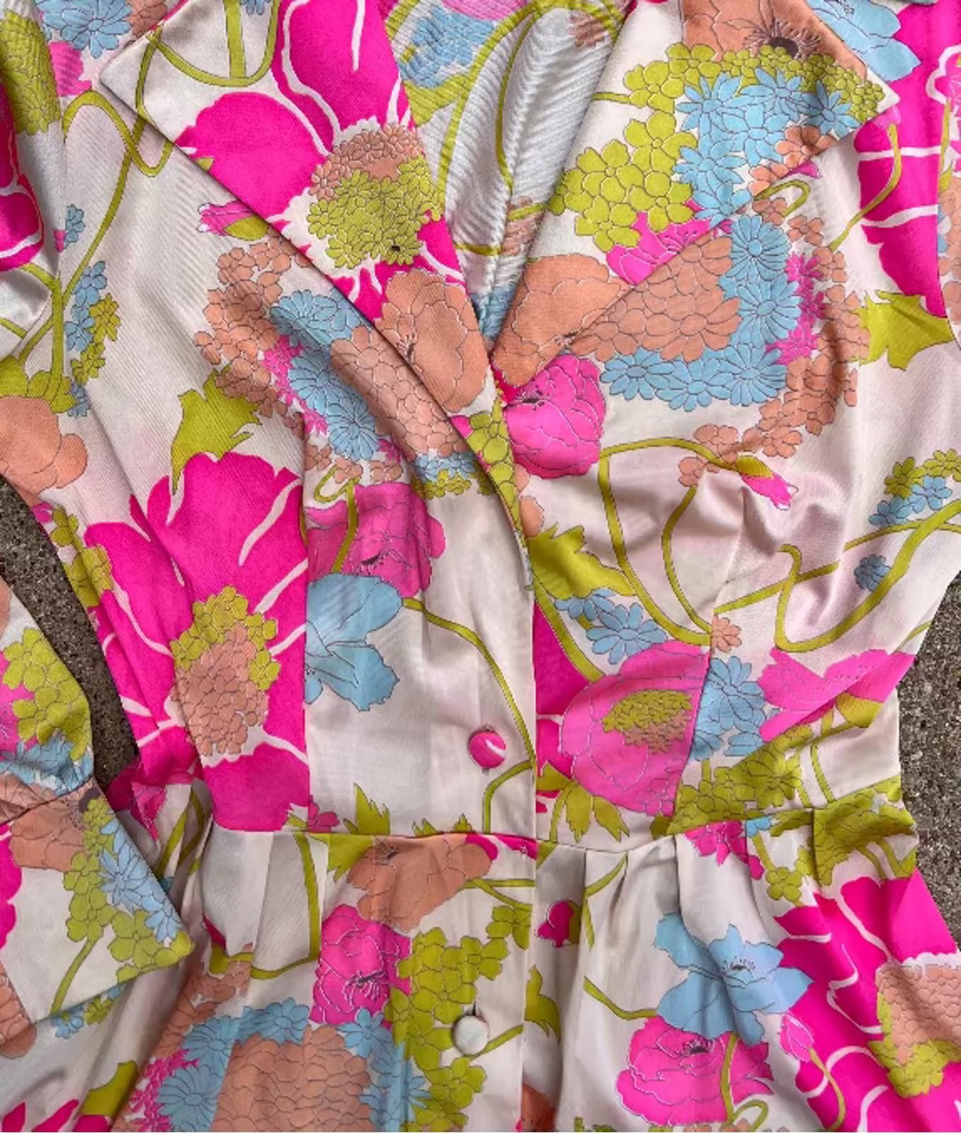 Other Vanity Fair Floral Satin Dress 1970s Size L / US 10 / IT 46 - 4 Thumbnail