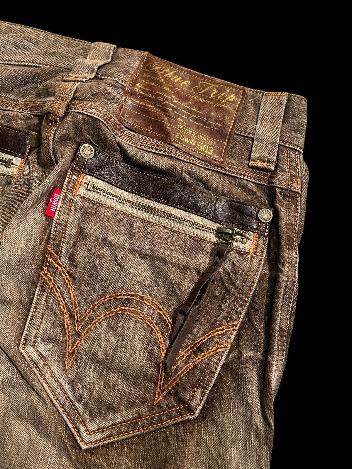 Edwin × Japanese Brand × Who Decides War VINTAGE EDWIN503 RUSTY FADED MUD WASH DENIM JEANS RARE Size US 28 / EU 44 - 5 Thumbnail