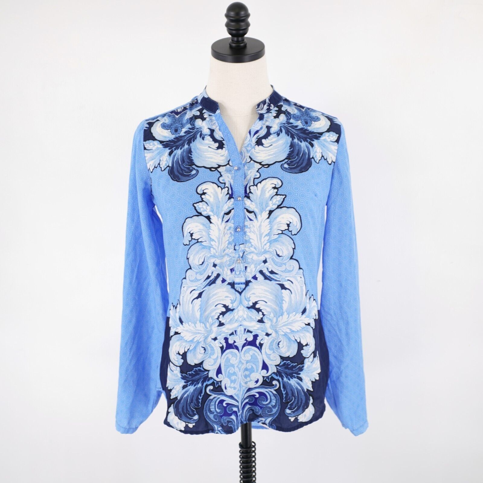 Designer New York & Company Blue Long Sleeve Lightweight Floral Blous Size XS / US 0-2 / IT 36-38 - 2 Thumbnail
