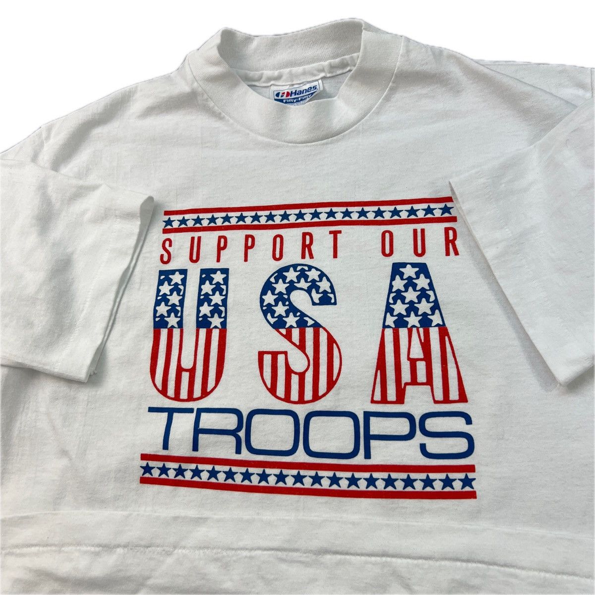 Hanes 1990s Vintage Single Stitch USA SUPPORT OUR TROOPS Tee Shirt Size US M / EU 48-50 / 2 - 4 Thumbnail