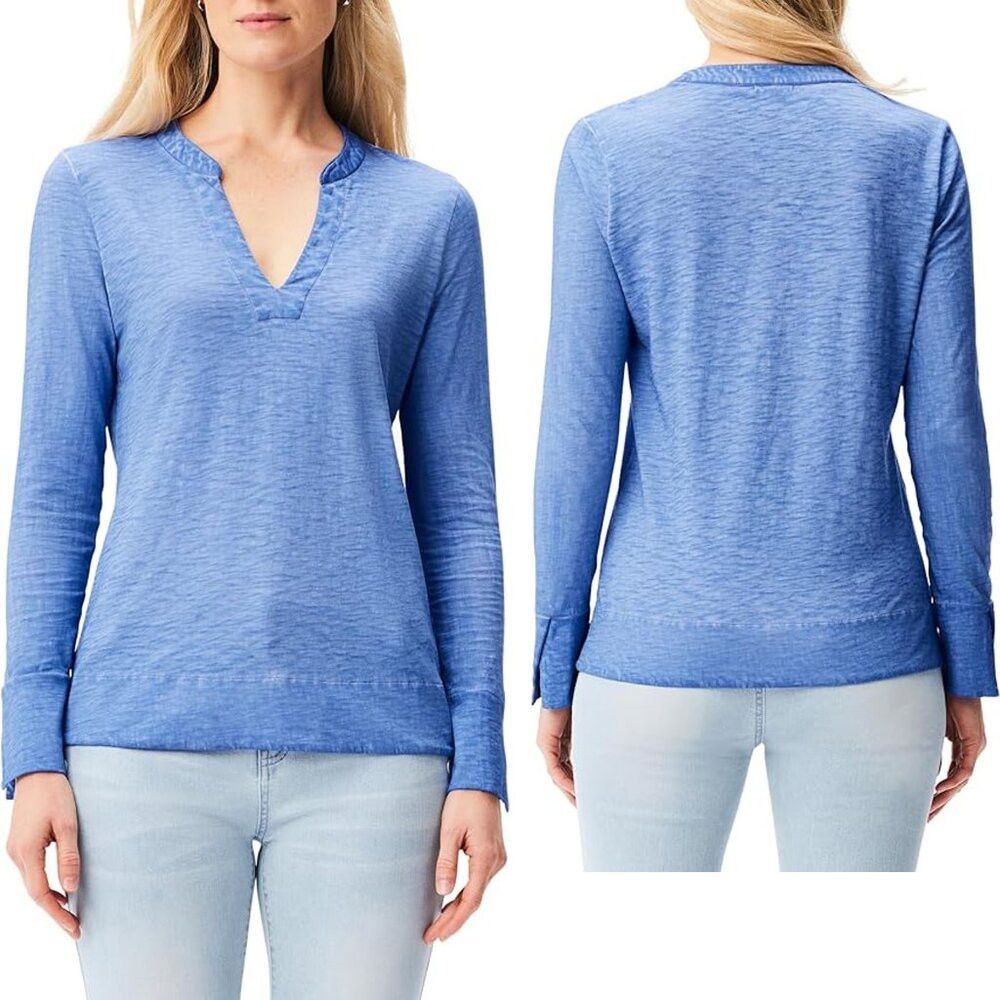 NIC+ZOE NWT New $98 NIC + ZOE Split Neck Long Sleeve Cotton Gulf Bl Size M / US 6-8 / IT 42-44 - 1 Thumbnail