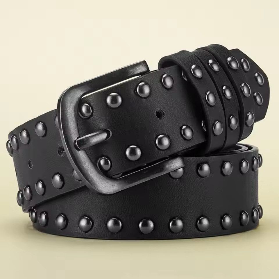 Japanese Brand Vintage Style Studded PU Leather Belt/Double Row Round Rivet Size ONE SIZE - 6 Thumbnail
