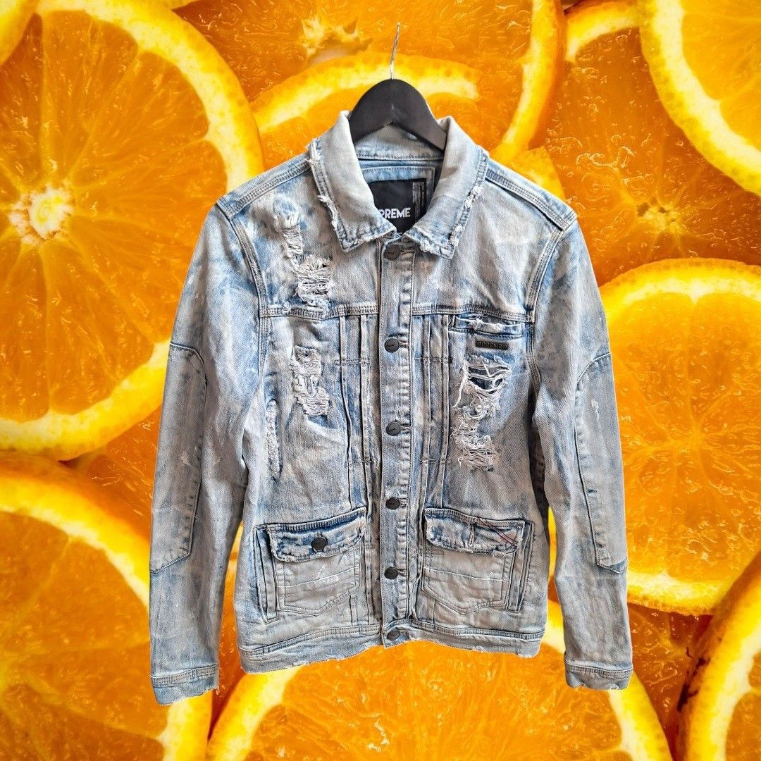 Other PREME Distressed Denim Trucker Jacket Rips Faded Blue Mens S Size US S / EU 44-46 / 1 - 2 Thumbnail