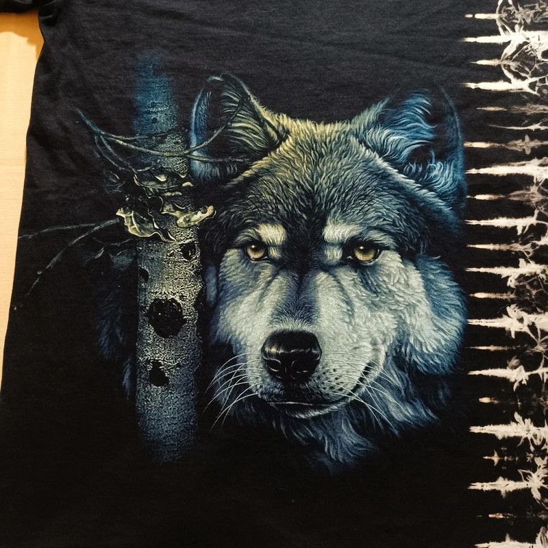 Vintage Vintage 90s Black Tshirt Wolf Moon Print Double Sided XL Size US XL / EU 56 / 4 - 12 Thumbnail