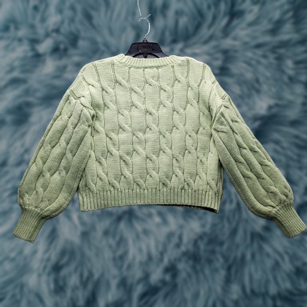 Vintage Willow & Wind Cropped Sweater Womens Size M Green Cable-Knit Embroidered Flower Pullover Casual Knit Fall/Winter Womens Size M / US 6-8 / IT 42-44 - 1 Thumbnail