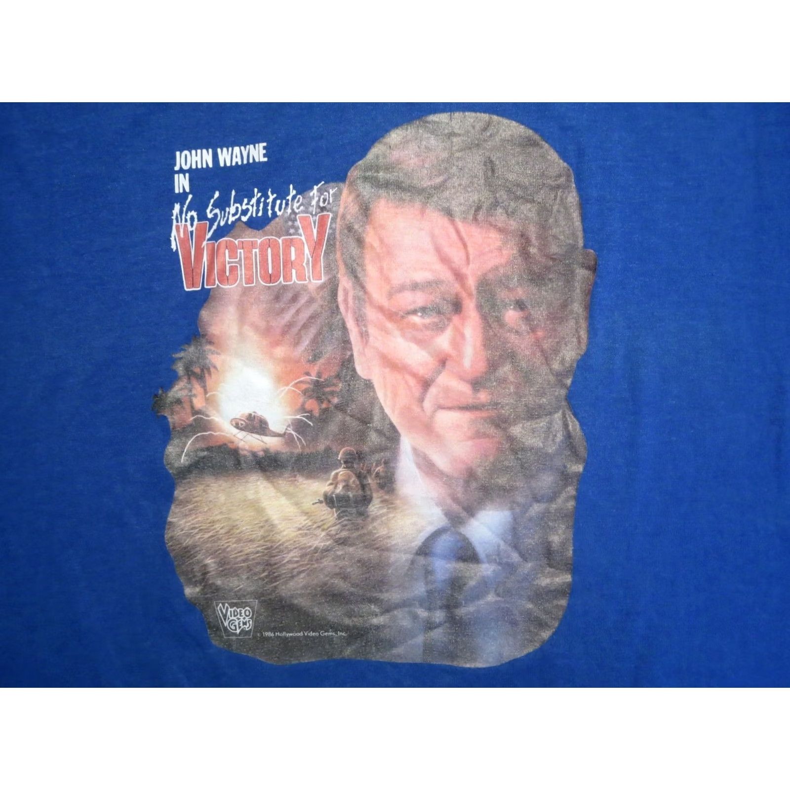 Vintage VINTAGE vintage 1986 NO SUBSTITUTE FOR VICTORY JOHN WAYNE MOVIE T-Shirt SMALL blue 80s Mens T-Shirt Size US S / EU 44-46 / 1 - 3 Thumbnail