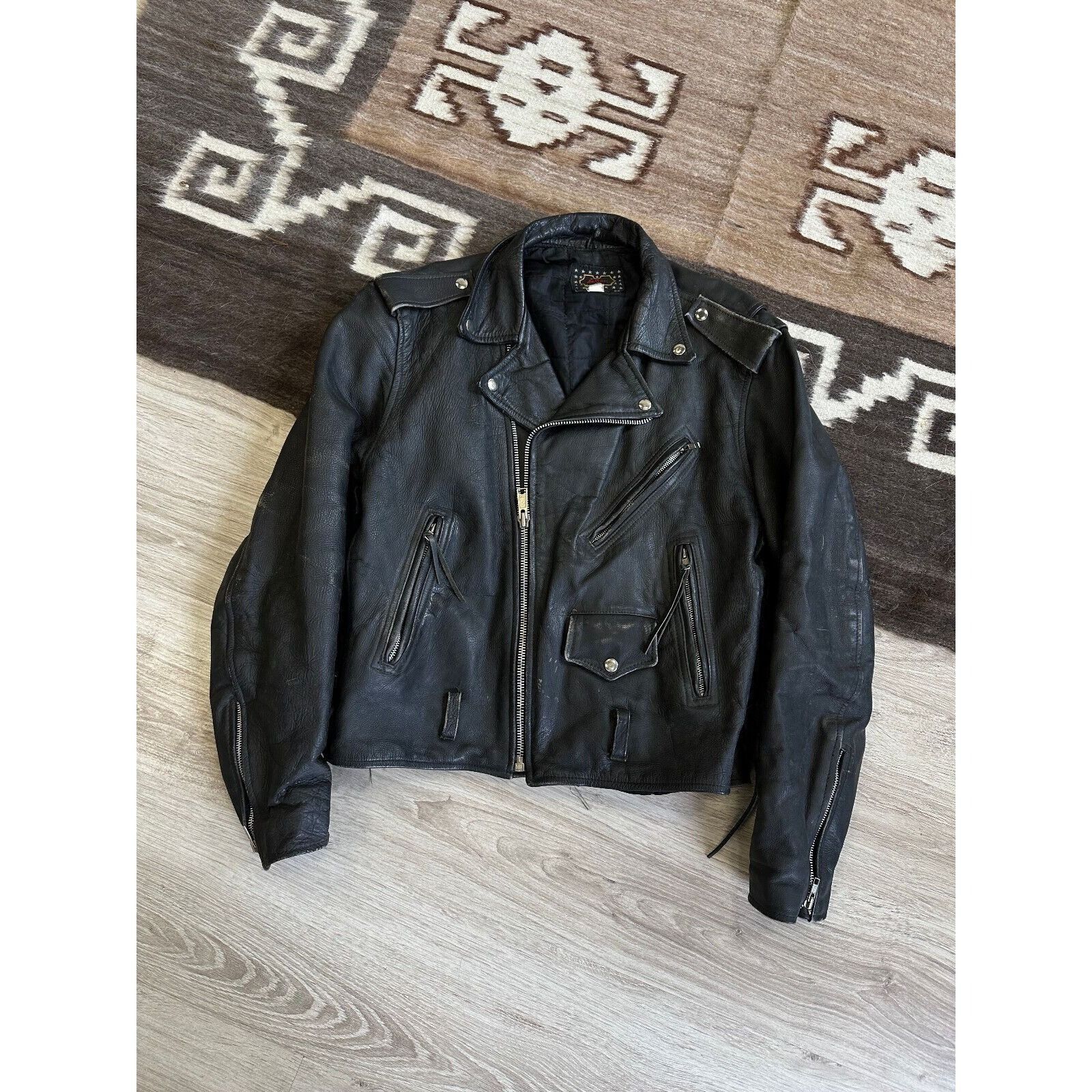 Vintage Vintage 90s Leather Moto Biker Side String Jacket 6378AC Size US L / EU 52-54 / 3 - 1 Thumbnail