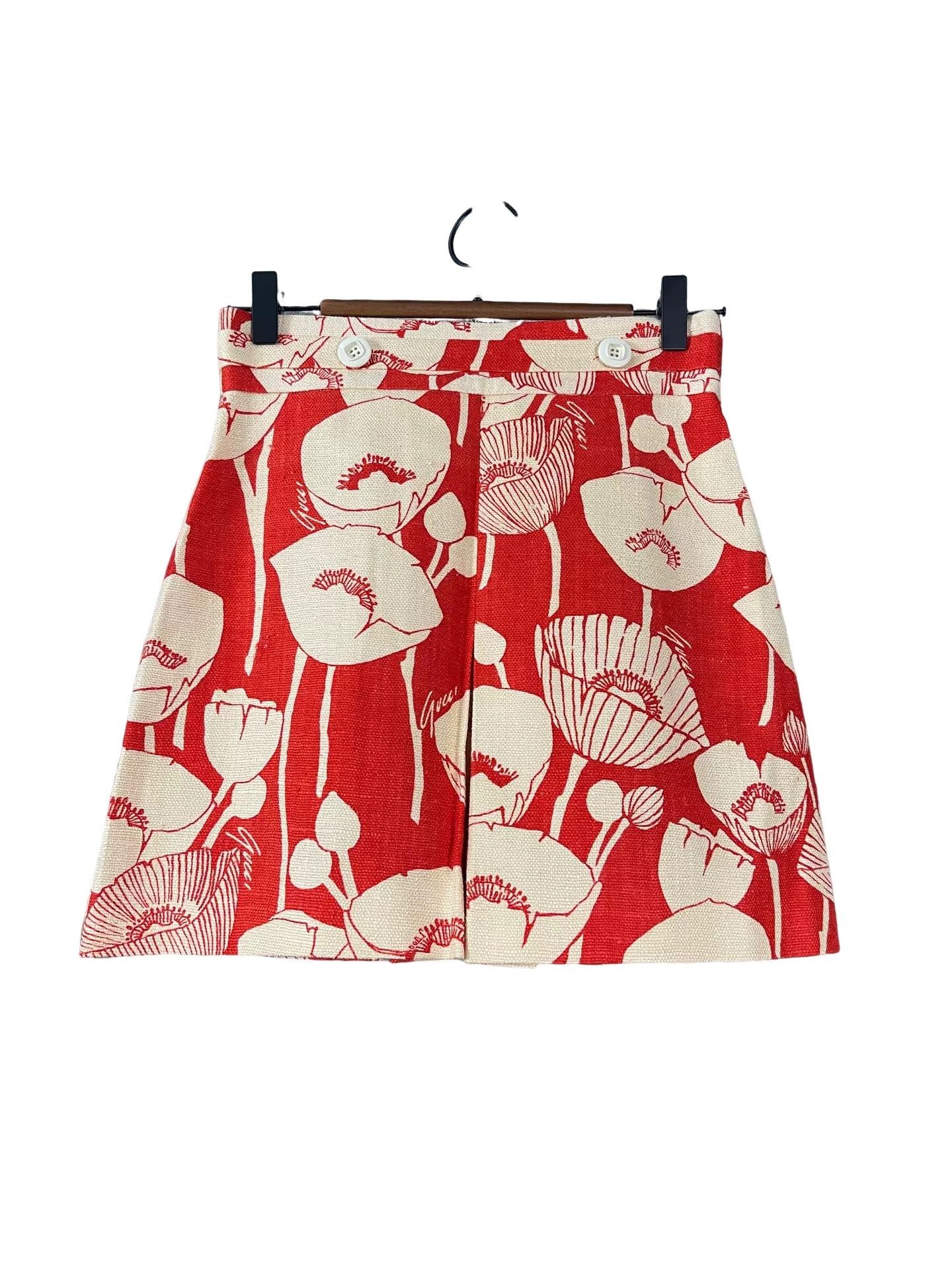 Gucci Gucci Red Poppy Print Mini Skirt Size 38 Size 26" / US 2 / IT 38 - 1 Thumbnail
