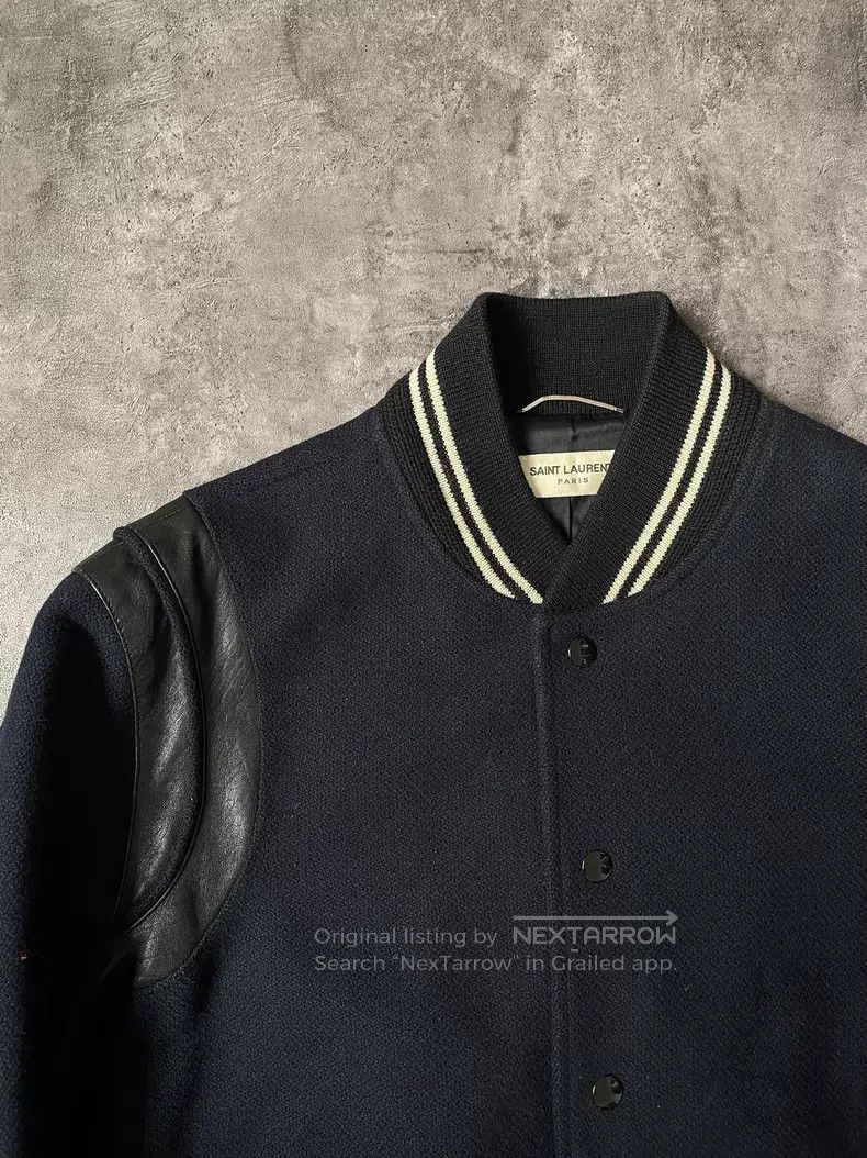Saint Laurent Paris Saint Laurent Paris Navy Blue Wool and Leather Baseball Ja Size US M / EU 48-50 / 2 - 2 Thumbnail