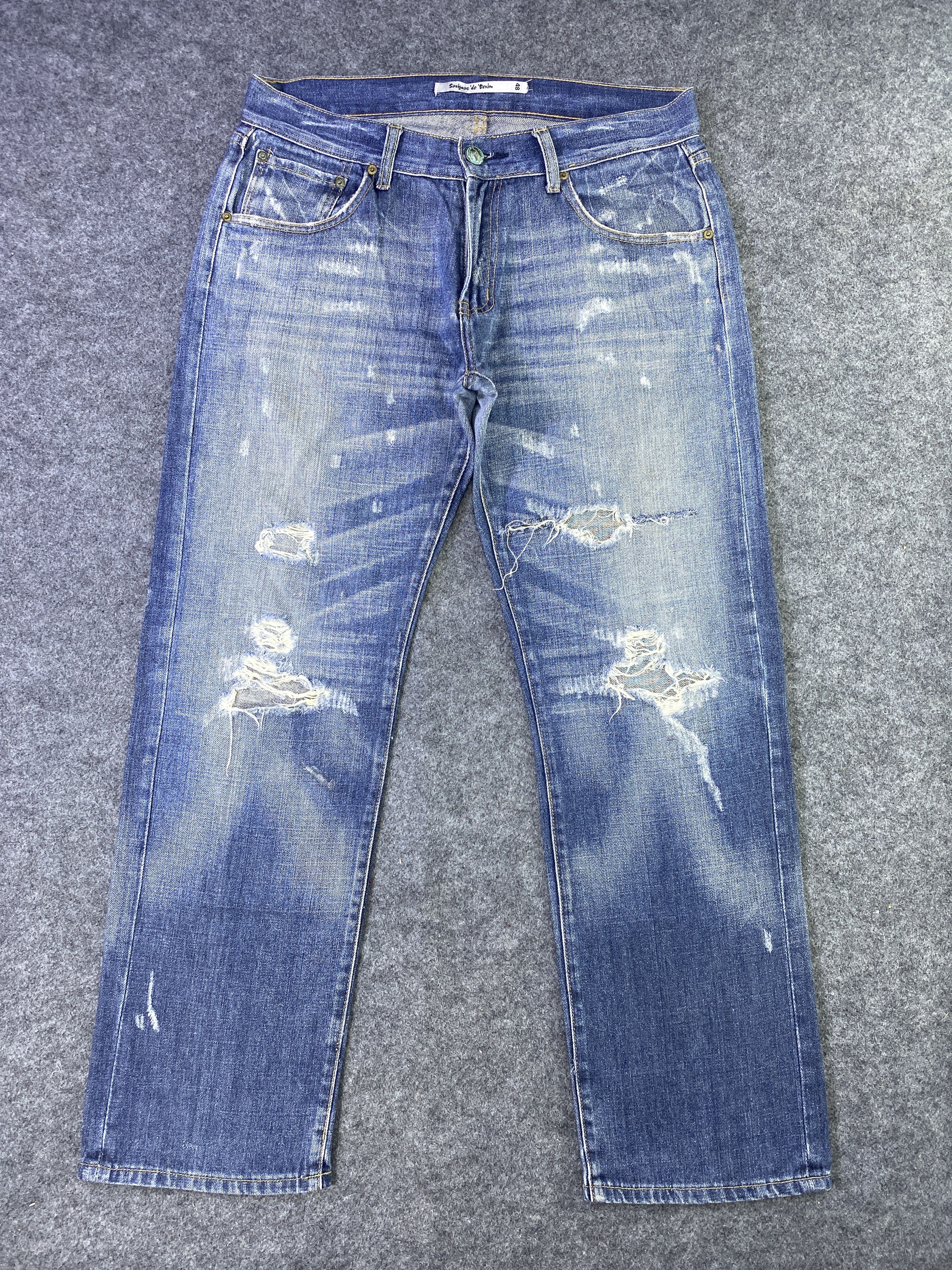 Japanese Brand Savignac 'de Denim Distressed Blue Wash Jeans - J956 Size US 34 / EU 50 - 1 Thumbnail