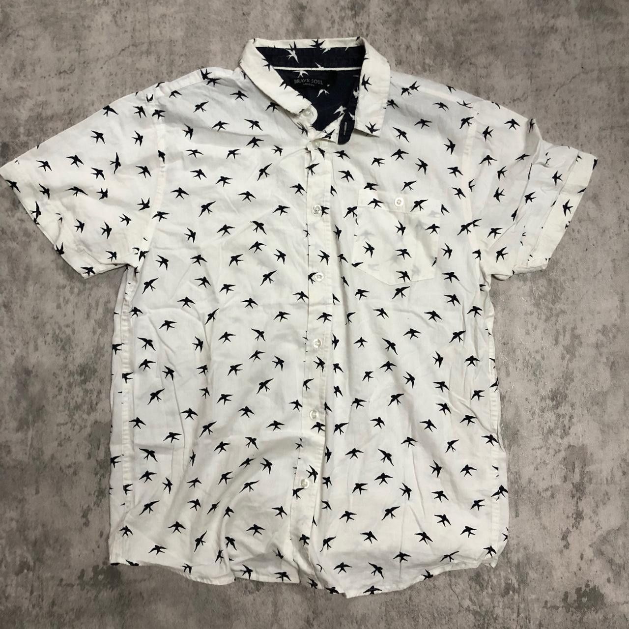 Other White short-sleeved button-up shirt with black bird print Size L / US 10 / IT 46 - 1 Thumbnail