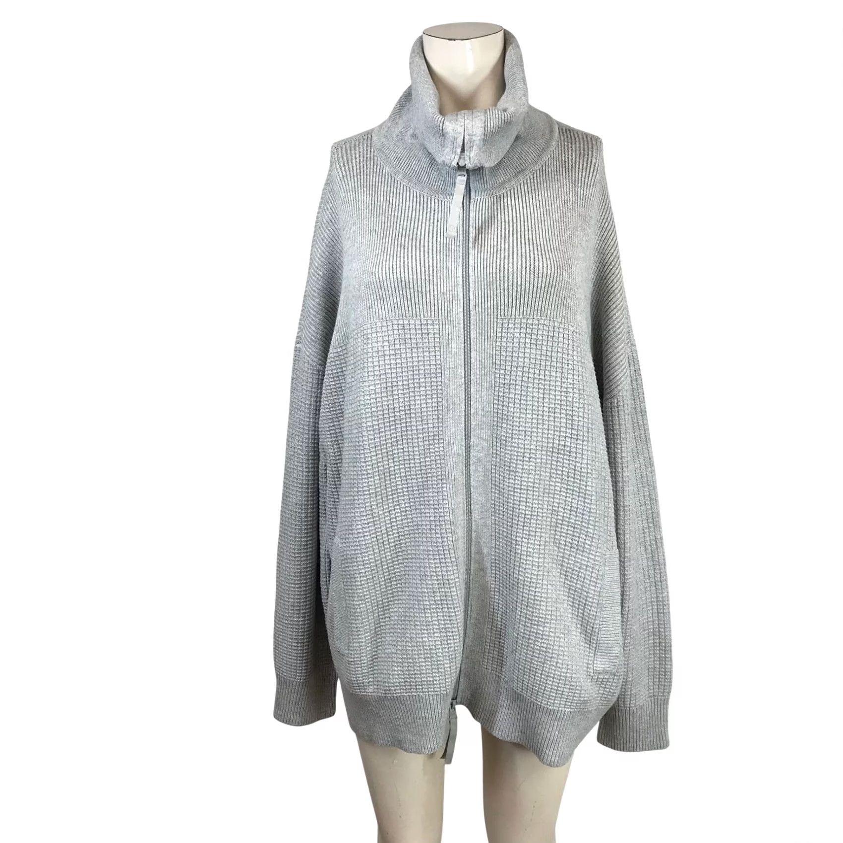 Talbots VINTAGE? No. T by Talbots XL Grey Waffle Knit Full Zip Cardigan - Women Size XL / US 12-14 / IT 48-50 - 2 Thumbnail