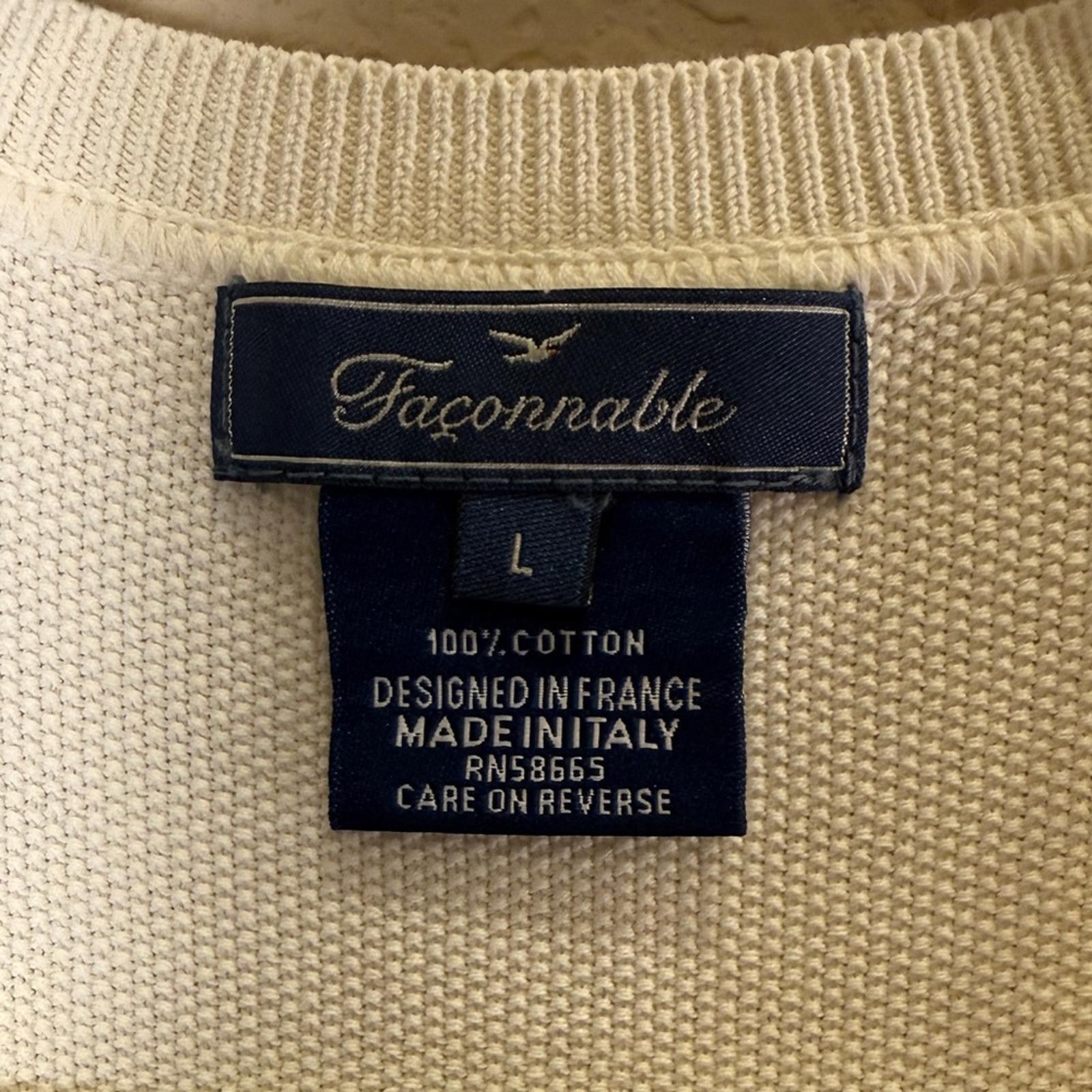 Faconnable Faconnable Men's V-Neck Cream Sweater Vest Sz L Size US L / EU 52-54 / 3 - 4 Thumbnail