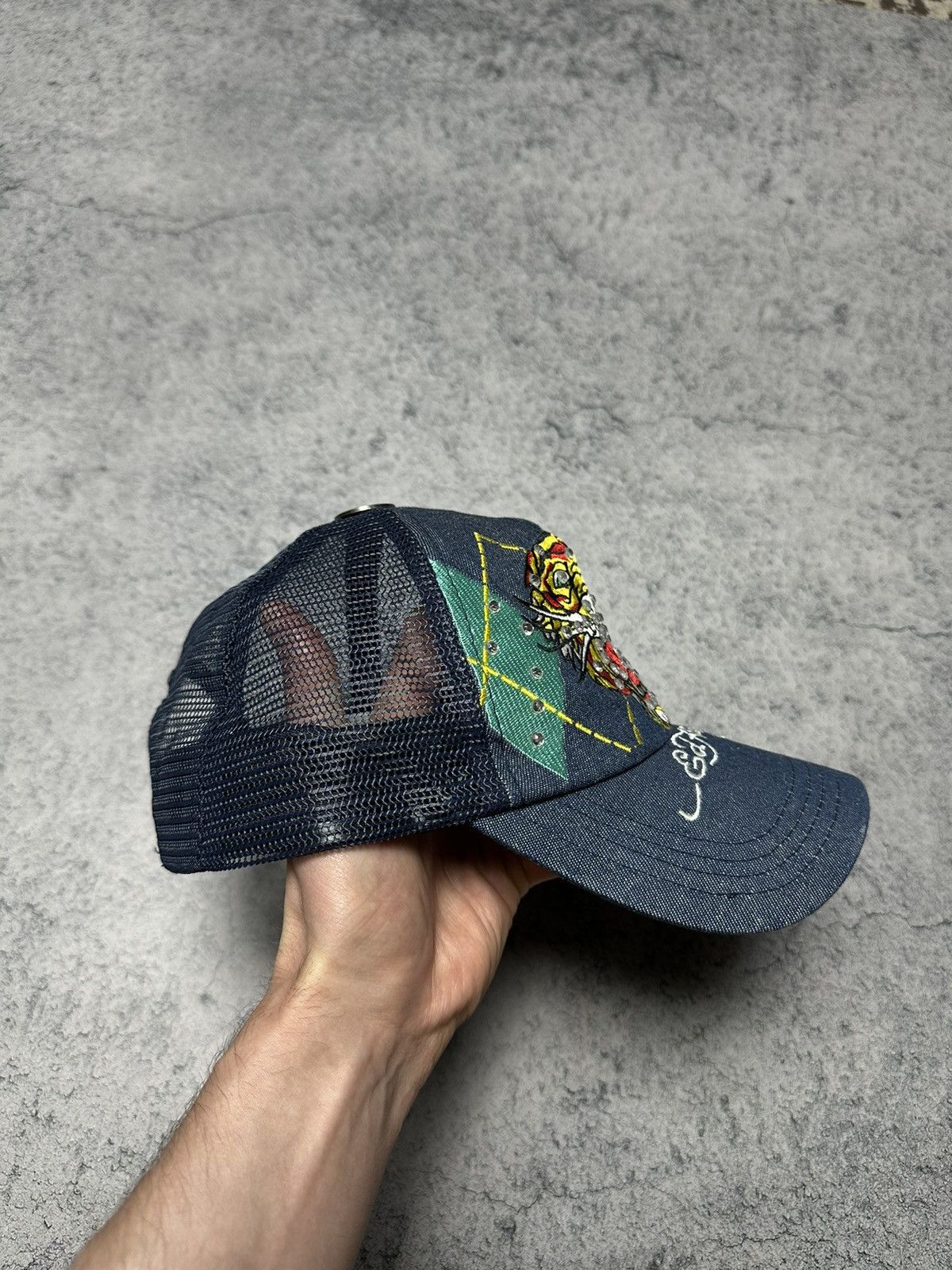 Ed Hardy Vintage Ed Hardy Tiger Logo Denim Rhinestones Trucker Cap Size ONE SIZE - 7 Thumbnail