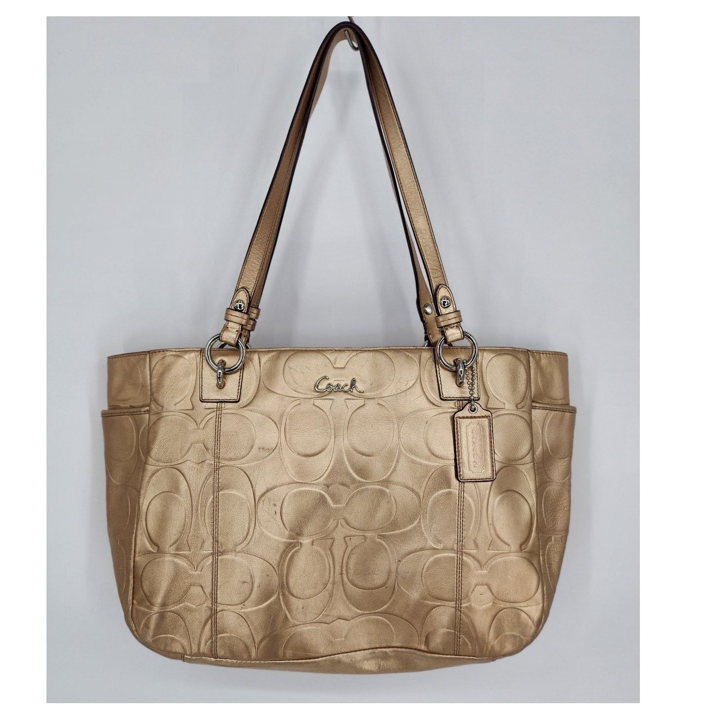 Coach Embossed Metallic Gold Leather Tote Bag, Women's