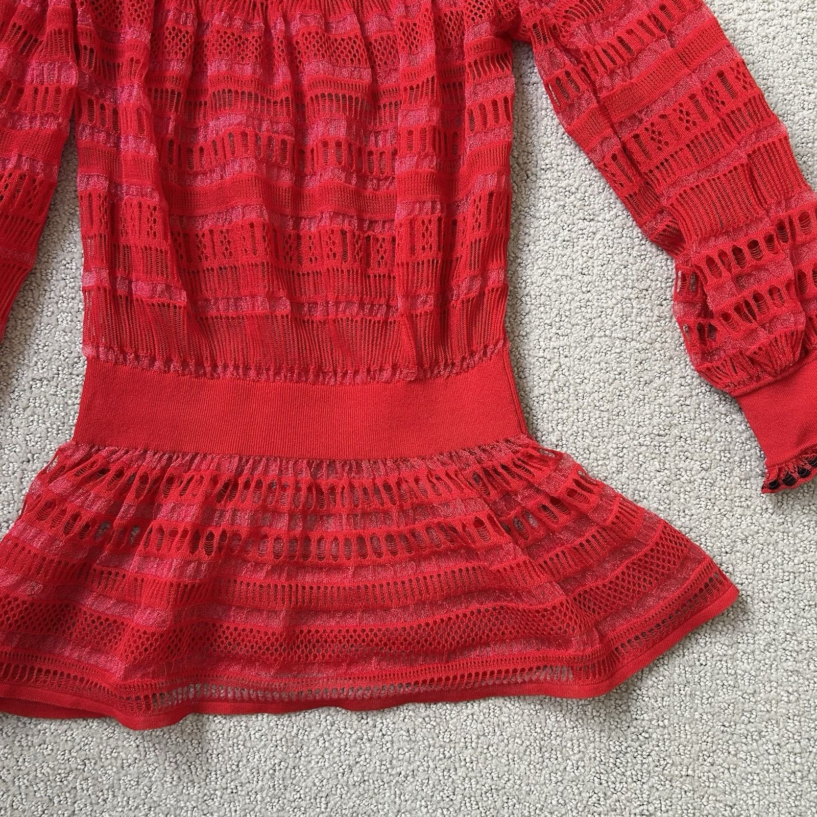Alexander McQueen Alexander McQueen Vintage 90s Red Off The Shoulder Sheer Lac Size S / US 4 / IT 40 - 2 Thumbnail