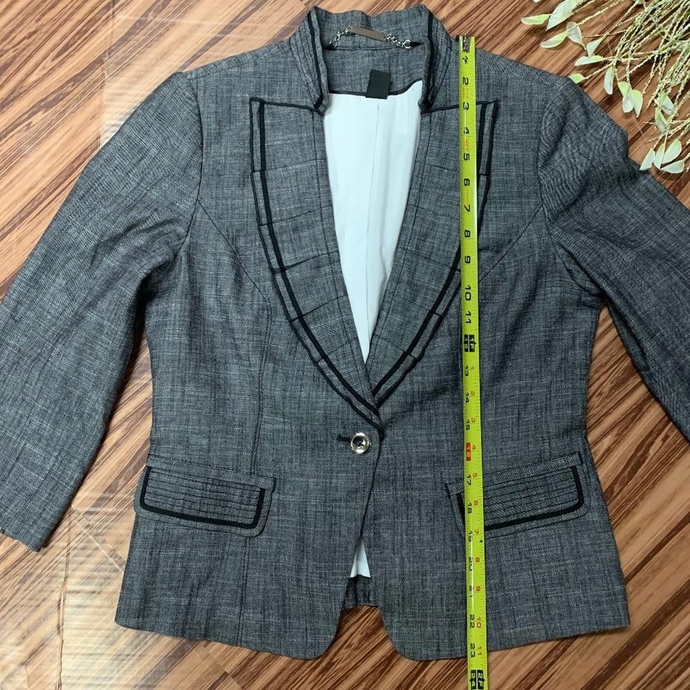 Designer WHBM Charcoal Linen Blend Pleated Blazer Jacket, 6 Size M / US 6-8 / IT 42-44 - 6 Thumbnail