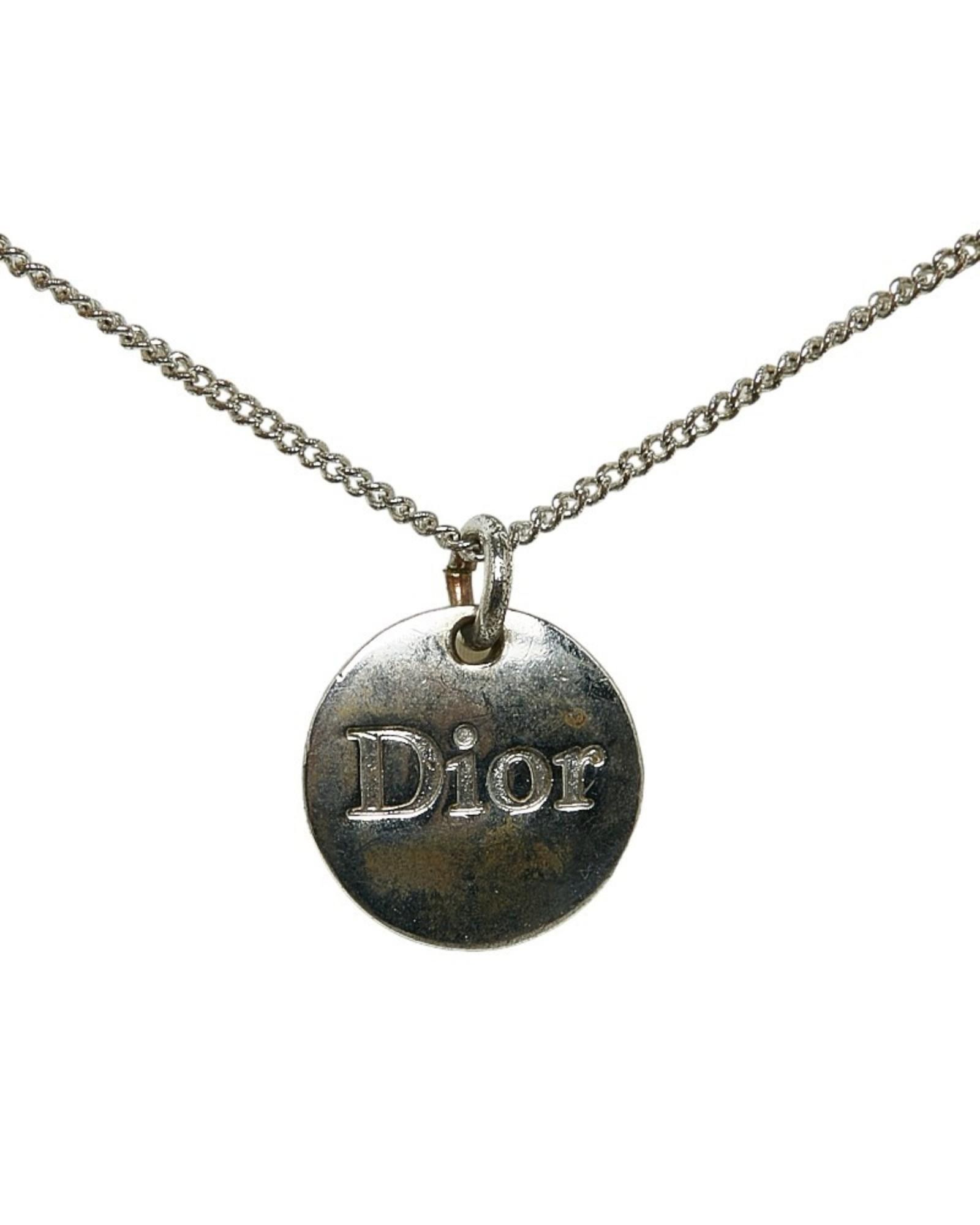image of Dior Silver Metal Rhinestone Pendant Necklace, Women's