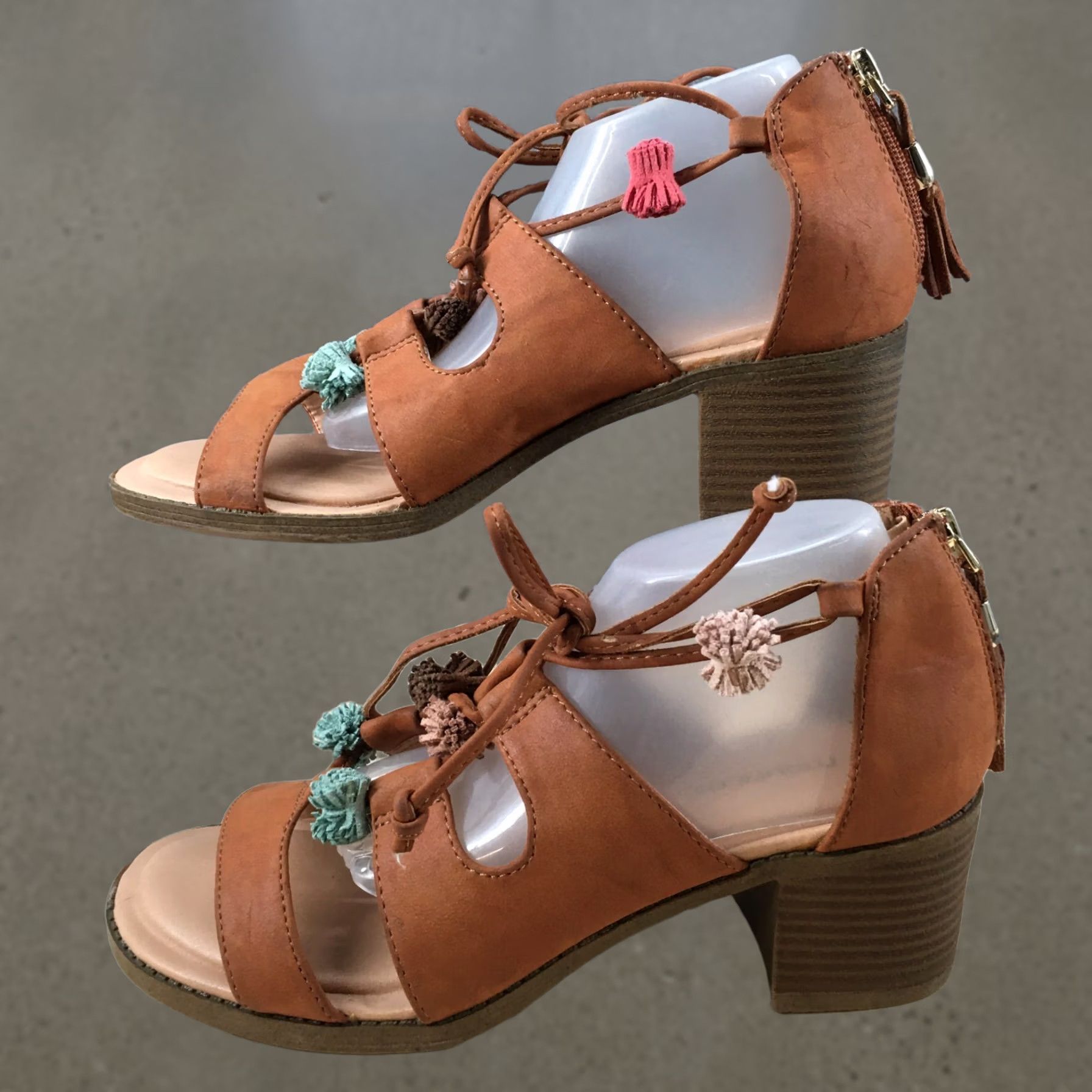 Vintage Maurices Ember Gladiator Sandals Womens 8 M Brown Faux Leather Back Zipper Size US 8 / IT 38 - 1 Thumbnail