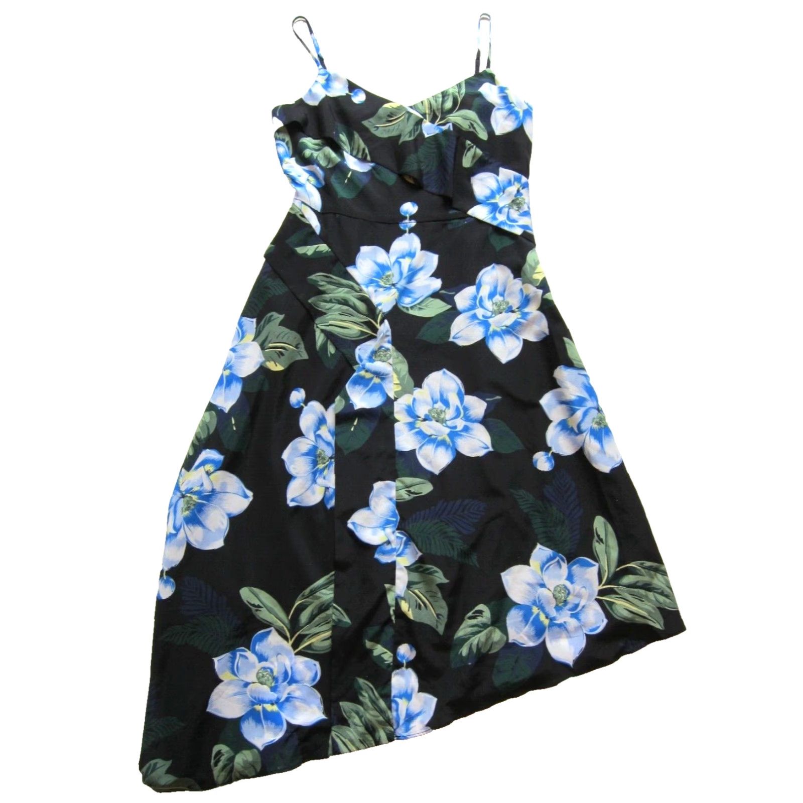 Banana Republic Banana Republic Black Blue Green Floral Asymmetrical Midi Slip Tank Sun Dress 4 Size S / US 4 / IT 40 - 2 Thumbnail