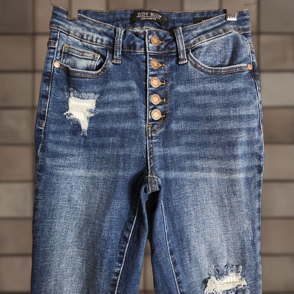 Vintage Judy Blue Mid Rise Medium Wash Skinny Jeans w/Thermal Patch Insert - Size 3/26 Size 26" / US 2 / IT 38 - 1 Thumbnail