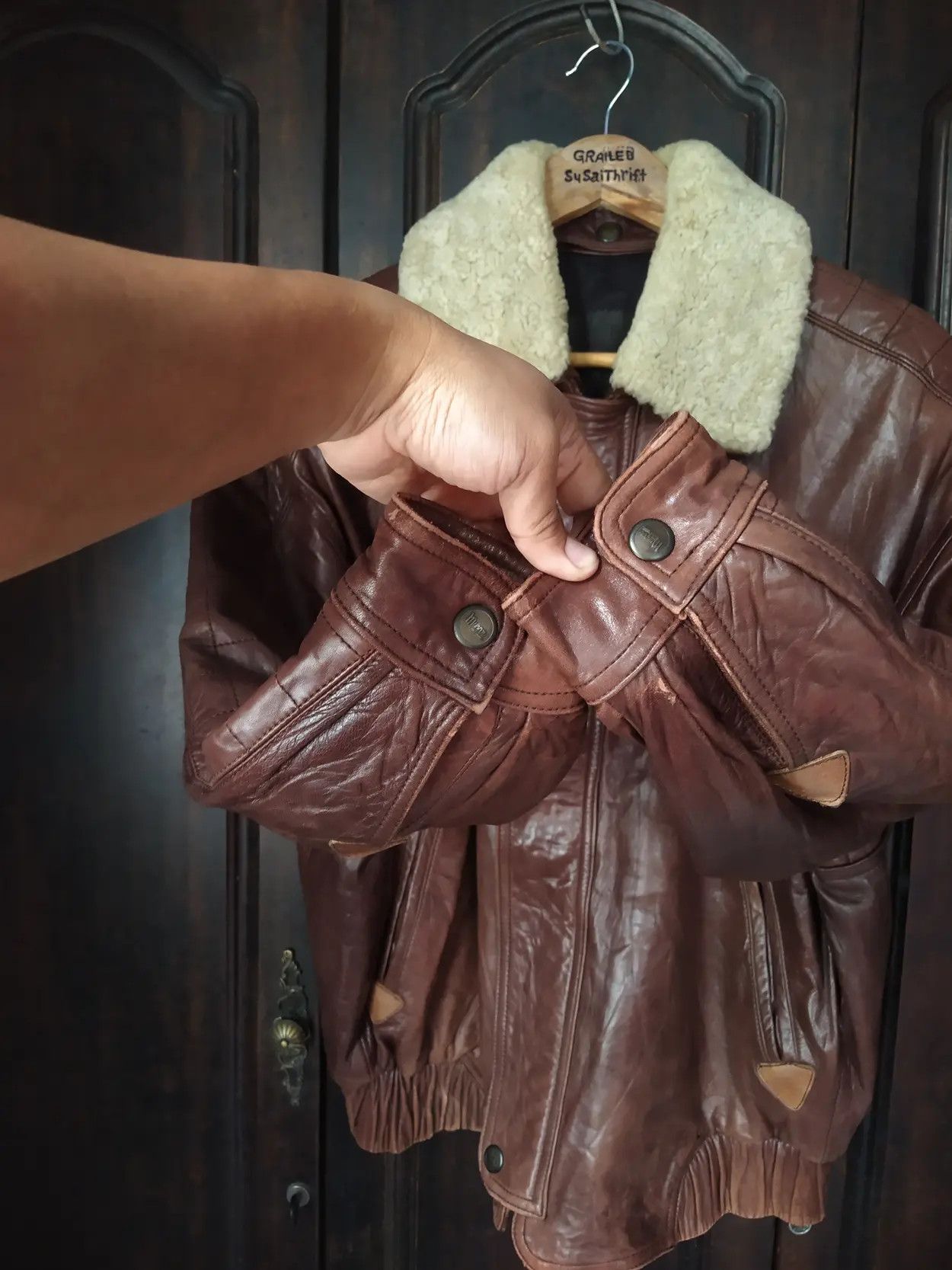 Vintage Vintage Munper Spain Shearling Collar Leather Bomber Jacket Size US XL / EU 56 / 4 - 7 Thumbnail