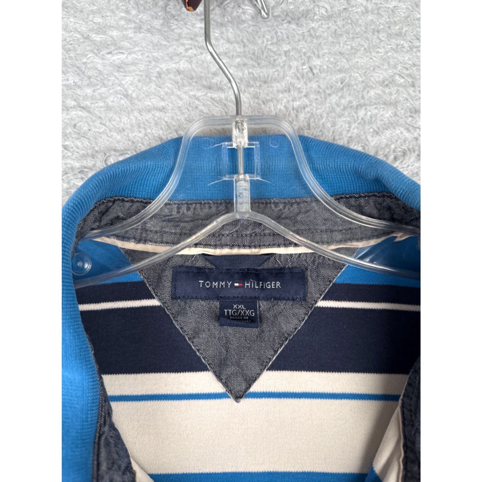 Tommy Hilfiger VINTAGE Tommy Hilfiger Polo Shirt Men 2XL Slim White Blue Striped Cotton Polo Adult XXL Navy/Blue Logo Golf Casual Mens Size US XXL / EU 58 / 5 - 7 Thumbnail