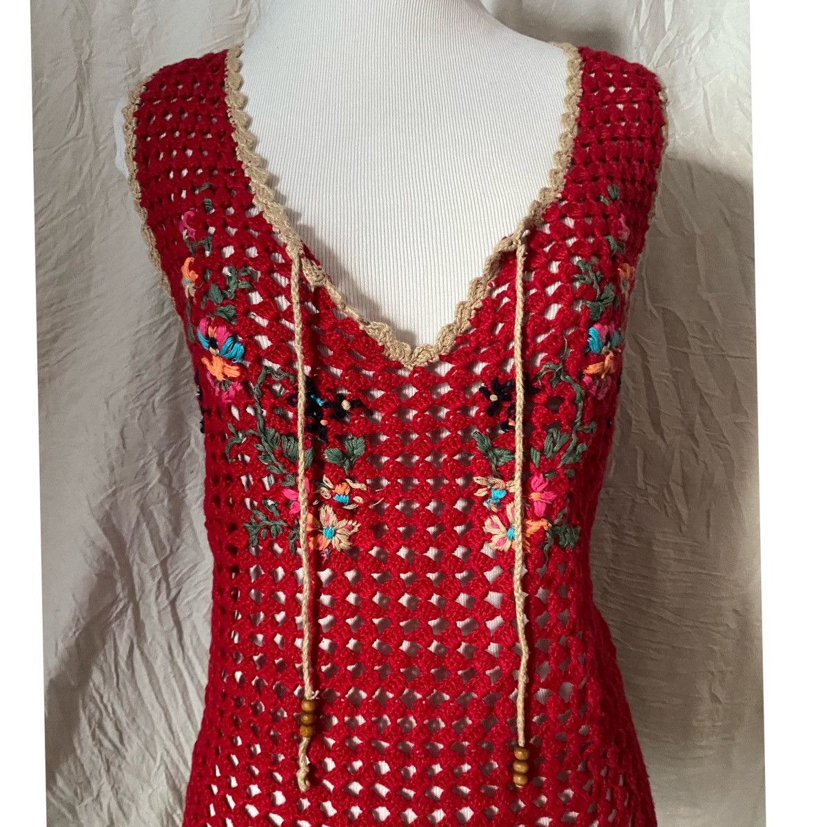 Handmade × Vintage VTG, Handmade, Open Knit, Embroidered Tank Top Size L / US 10 / IT 46 - 6 Thumbnail