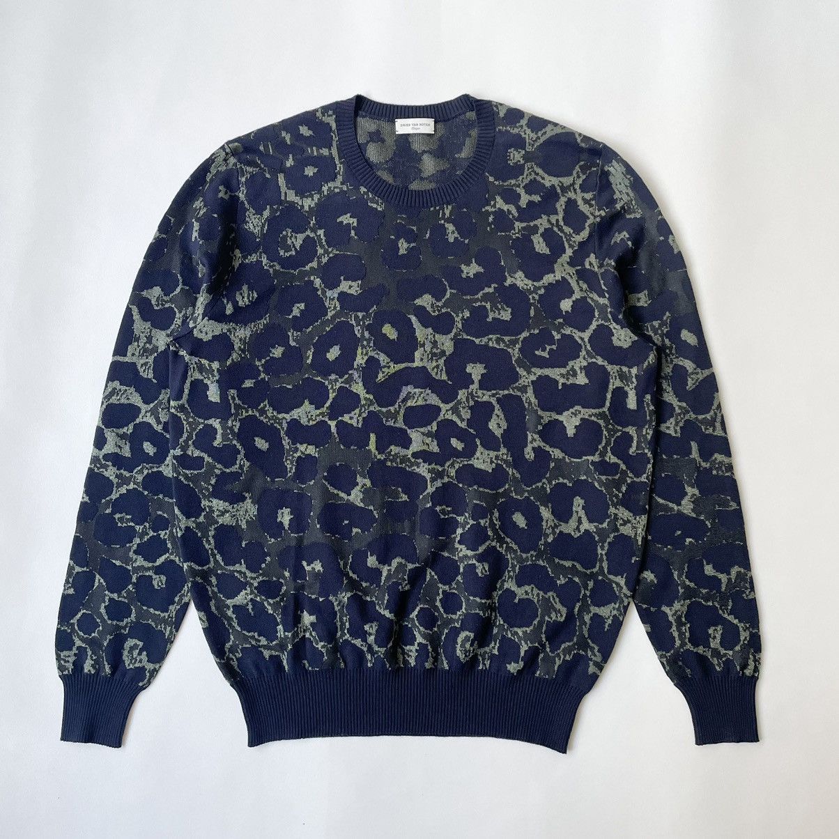 image of Dries Van Noten S/s 16 Leopard Print Sweater in Blue/Black, Men's (Size Medium)