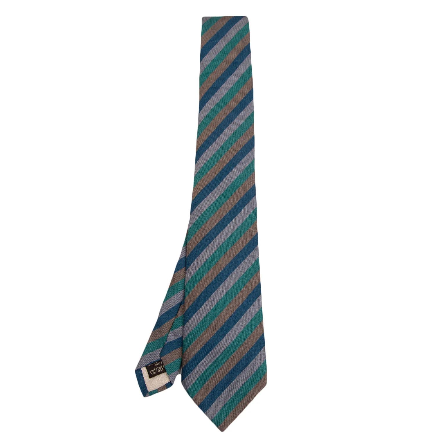 Dries Van Noten Silk Regimental Tie in Blue Grey and Brown Size ONE SIZE - 1 Thumbnail
