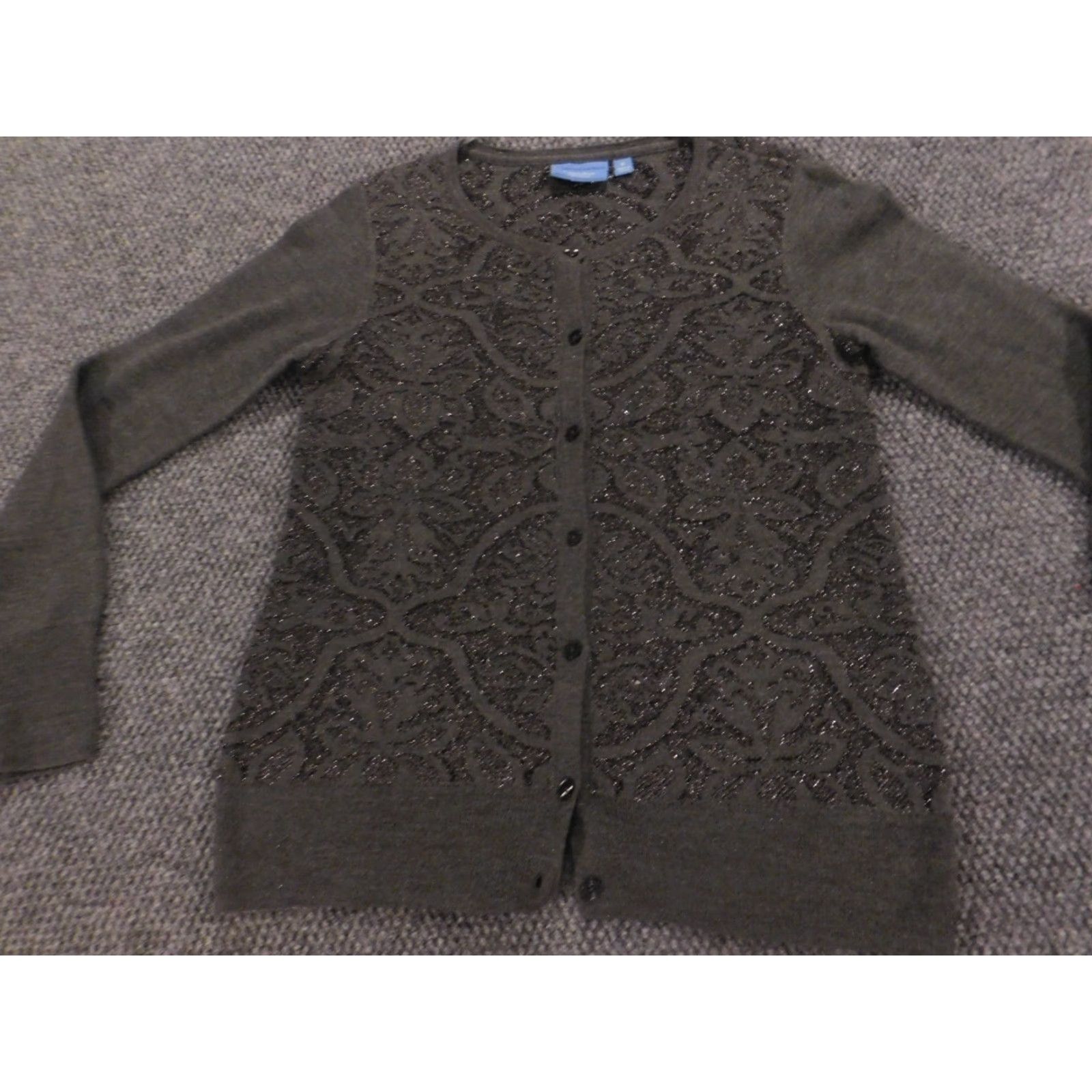 Vintage Simply Vera Vera Wang Womens Sweater Cardigan Gray Medium Knit Cable-Knit Button Raglan Sleeve Crew Neck Pullover Size M / US 6-8 / IT 42-44 - 3 Thumbnail