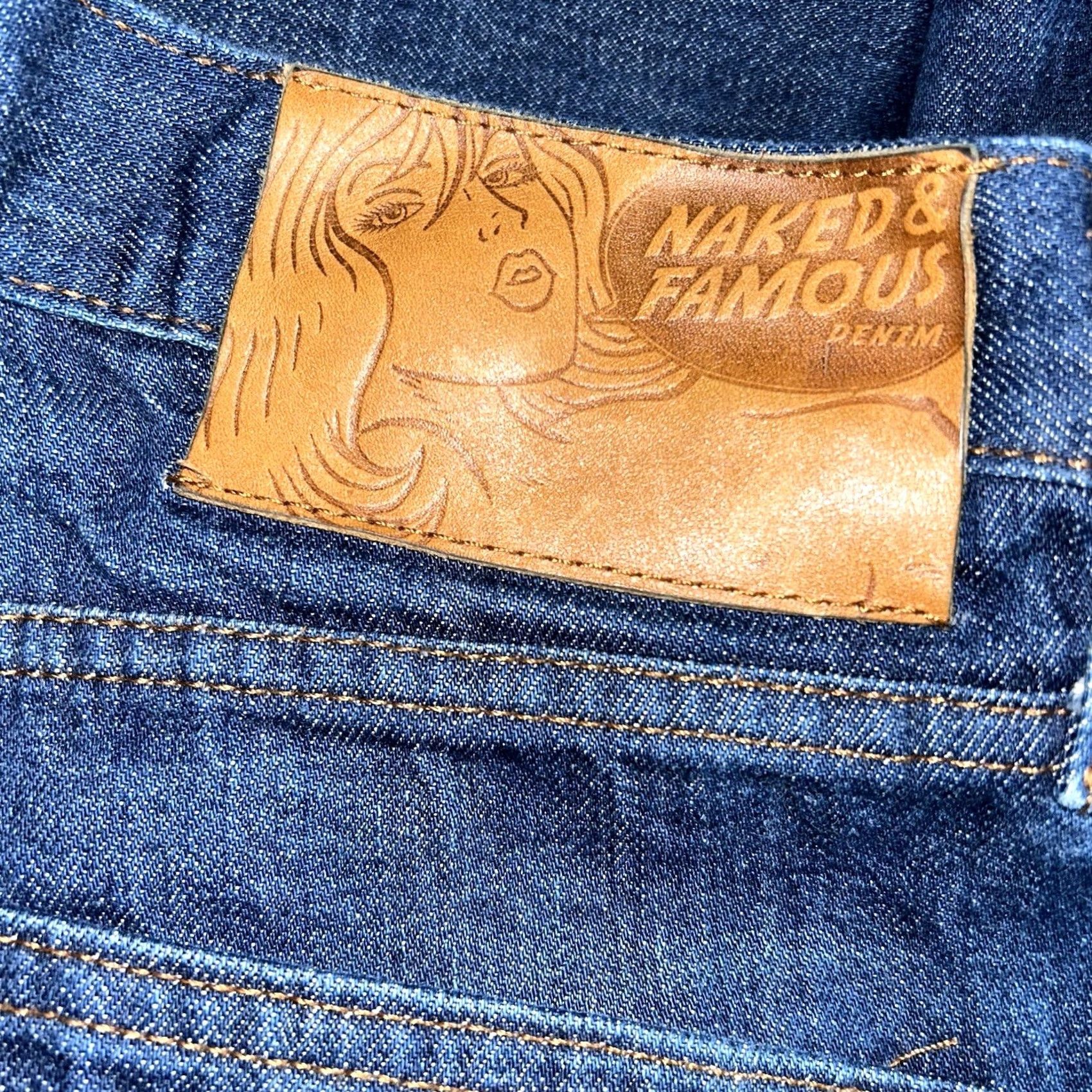 Vintage Naked & Famous Denim Selvedge Jeans Indigo Twill 30x35 Slim Guy 35 Inseam 5-Pocket Jeans Streetwear NYC Vintage Style Men Jeans Size US 30 / EU 46 - 8 Thumbnail
