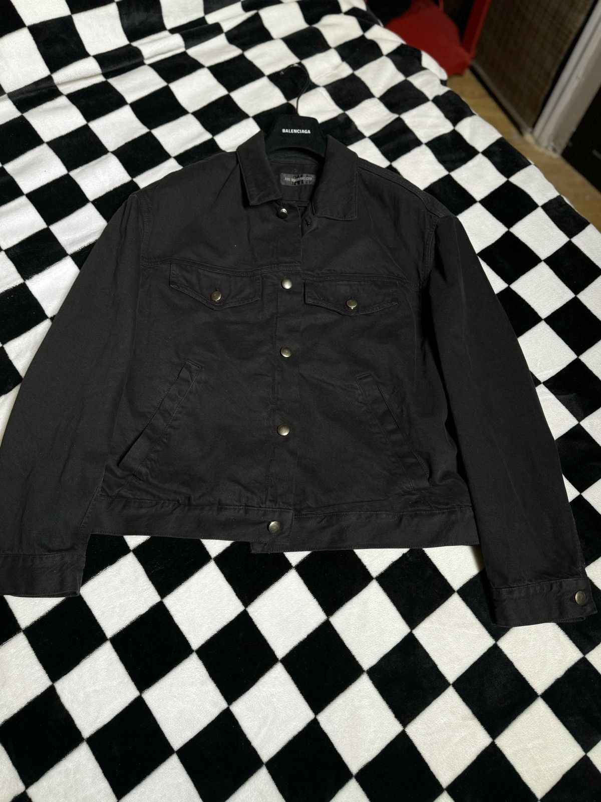 Pre-owned Ann Demeulemeester New $970 Oiled Utility Triple Blk Cotton Patrick Jacket In Black