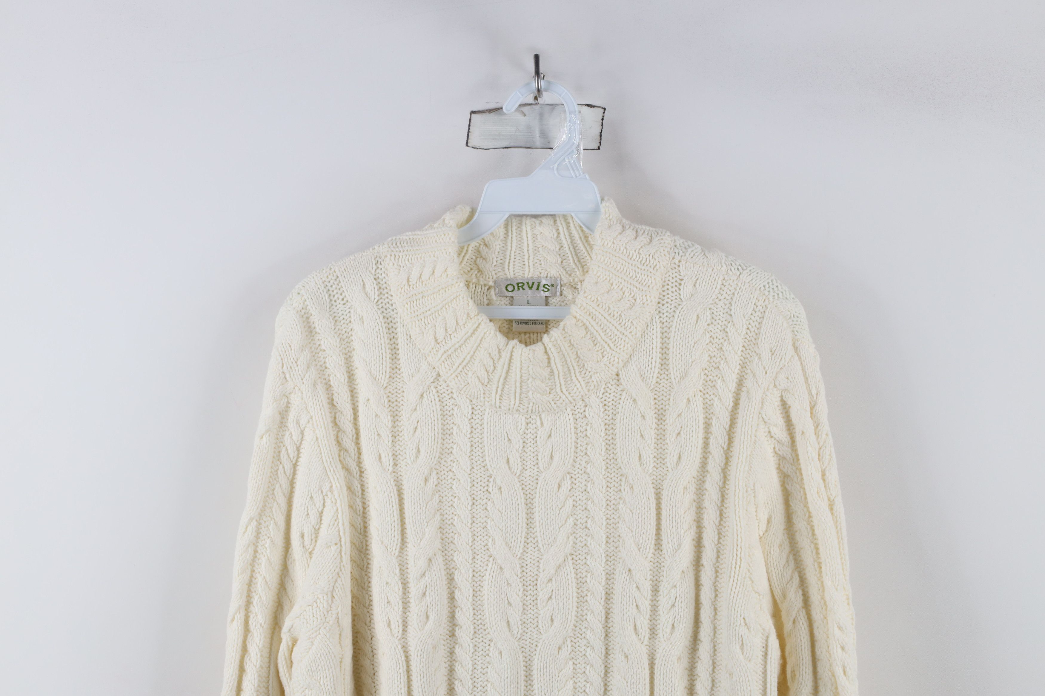 Orvis × Vintage Vintage Orvis Cable Knit Donegal Fisherman Sweater Cream Size L / US 10 / IT 46 - 2 Thumbnail