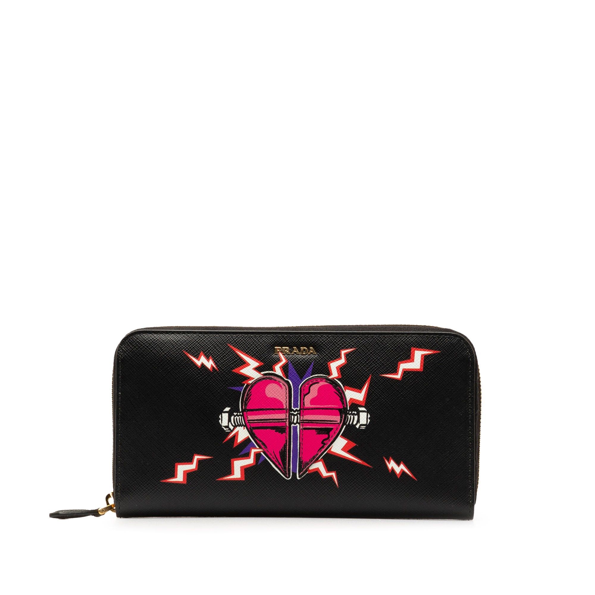 Prada Prada x Universal Studios Saffiano Frakenstien Heart Long Wallet Black Size ONE SIZE - 1 Thumbnail