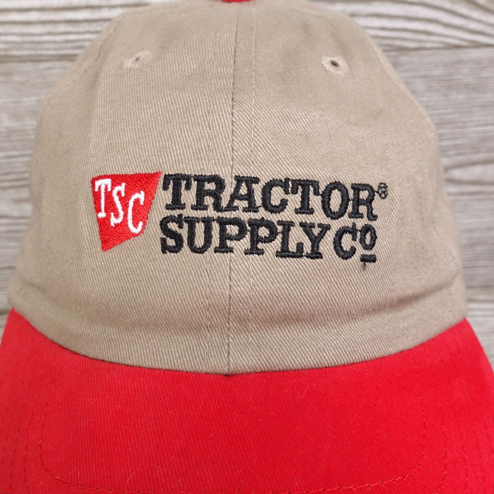 Vintage TRACTER SUPPLY SUPPLY CO TSC TAN ,RED ADJUSTABLE BASEBALL HAT CAP NEW! Size ONE SIZE - 3 Thumbnail