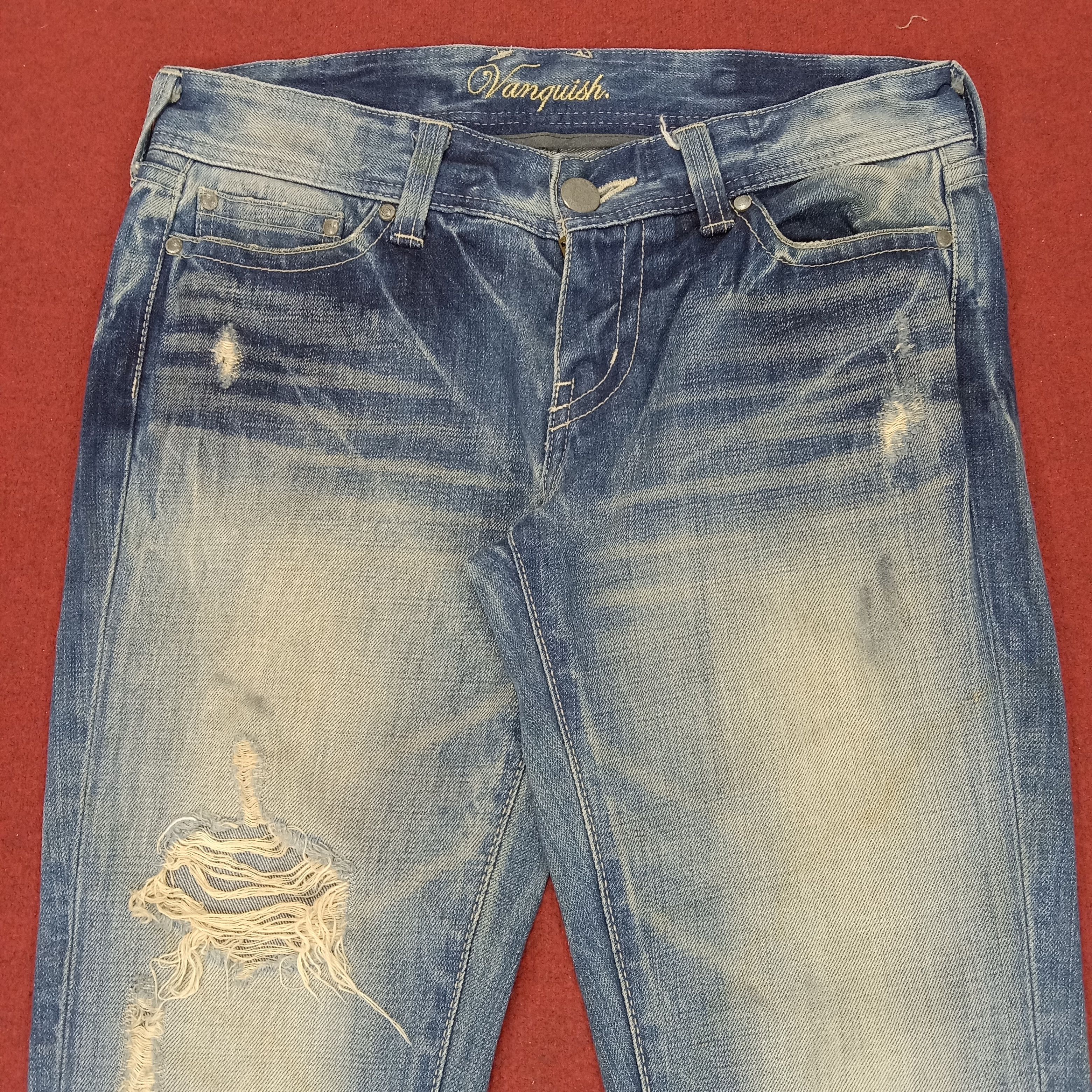 Vanquish Vanquish Gold Distressed Jeans Rock Punk Style Size 31" - 2 Thumbnail