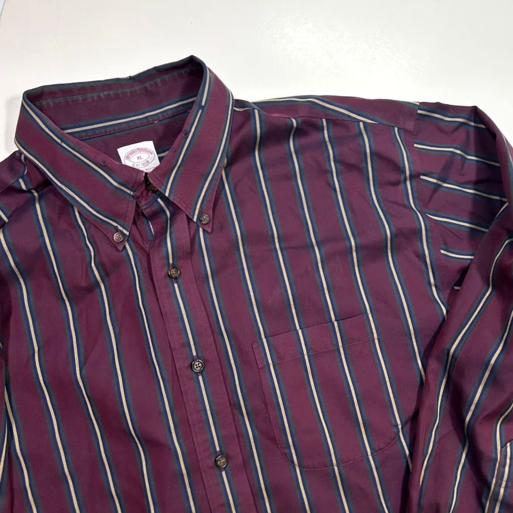 Brooks Brothers Brooks Brothers Burgundy Striped Button-Down Shirt Long Sleeve Business Mens XL Size US XL / EU 56 / 4 - 2 Thumbnail