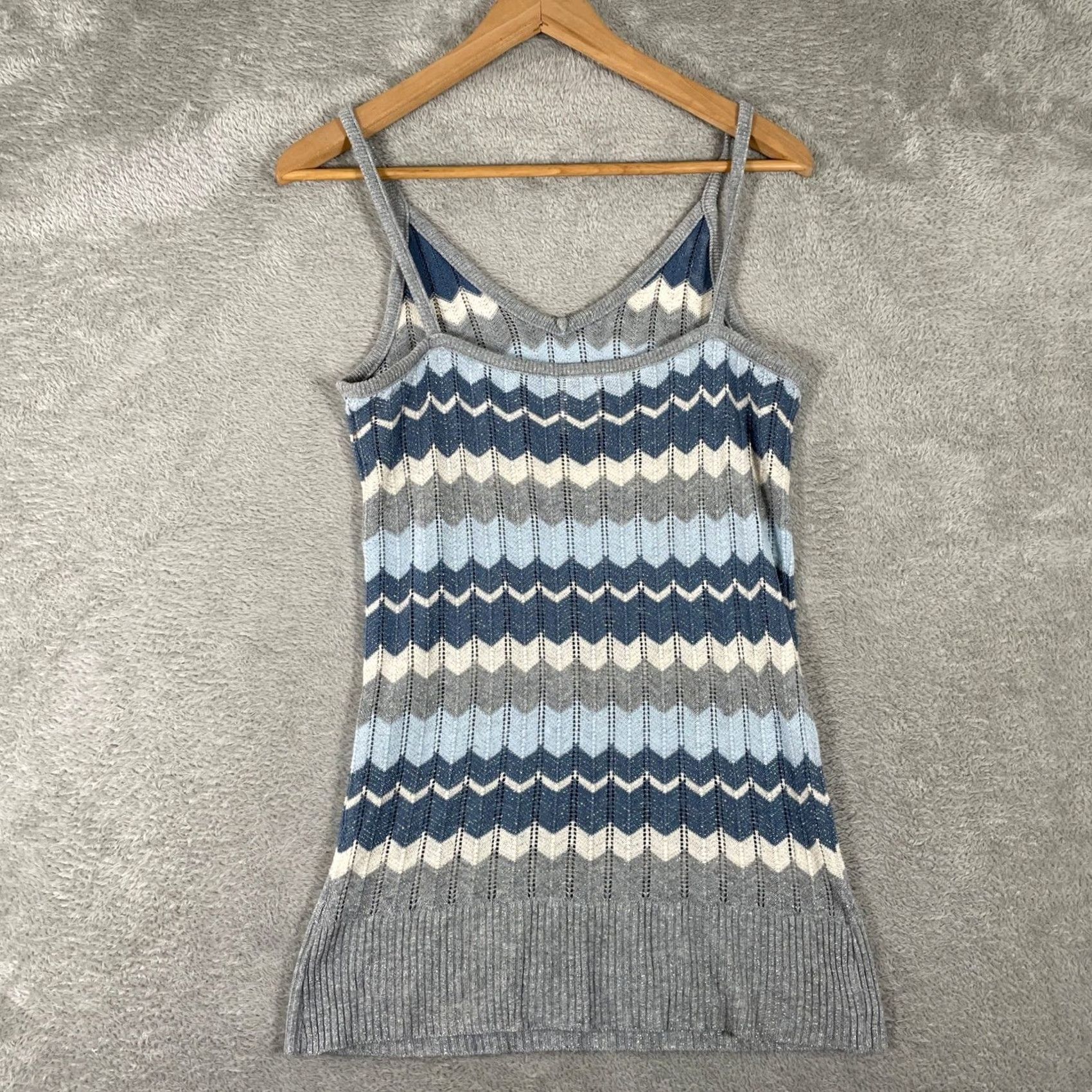 Vintage VINTAGE No Boundaries Y2K Mini Dress Geometric Chevron Sleeveless V-Neck Blue Gray Metallic Women Size 12 11/13 XS? Size XL / US 12-14 / IT 48-50 - 5 Thumbnail